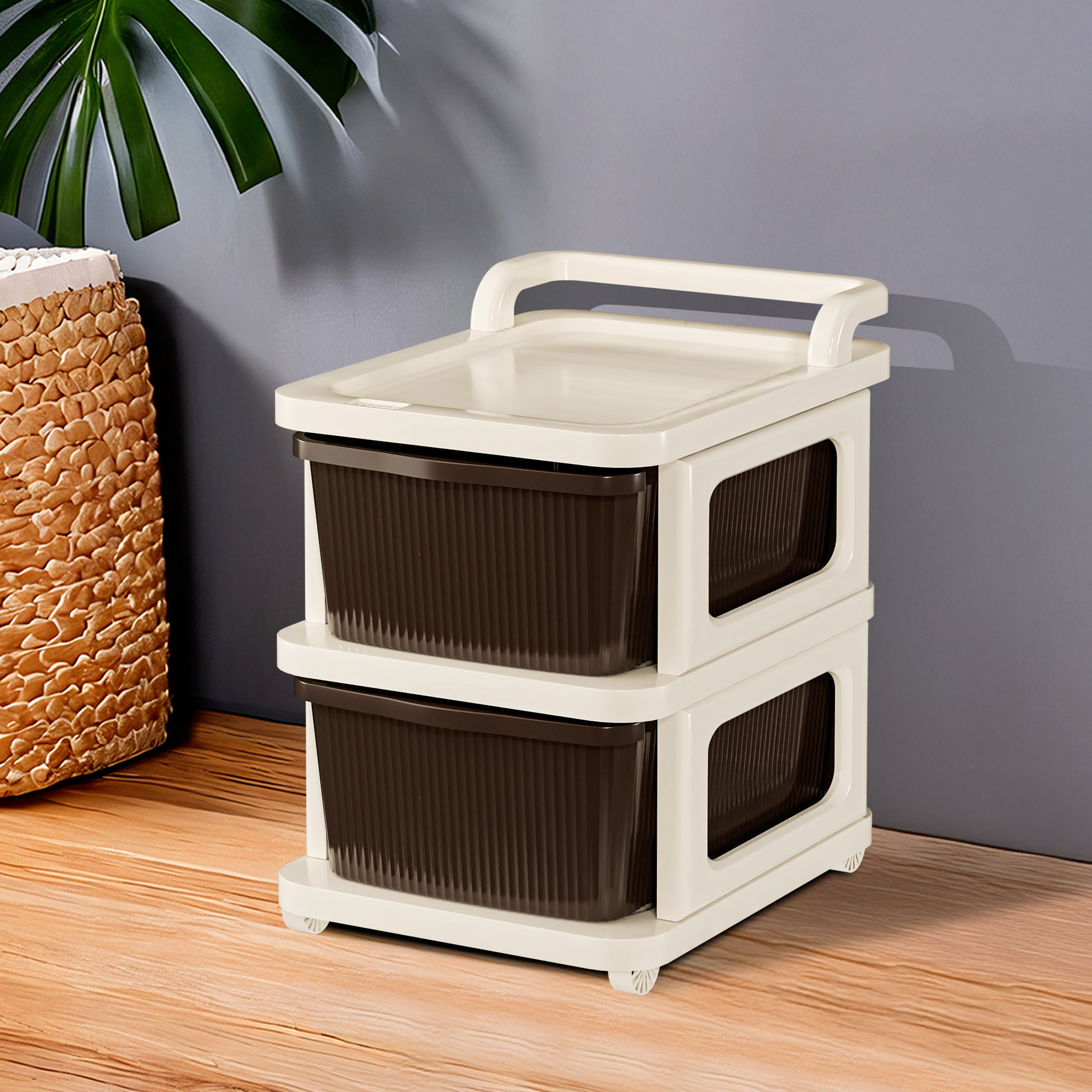 Kuber Industries  Plastic Modular Storage Drawer Organizer with Wheels  Chest of Drawer Storage Box for Living Room Office School and Home  Toys Organiser for Kids Room  Ivory  Brown