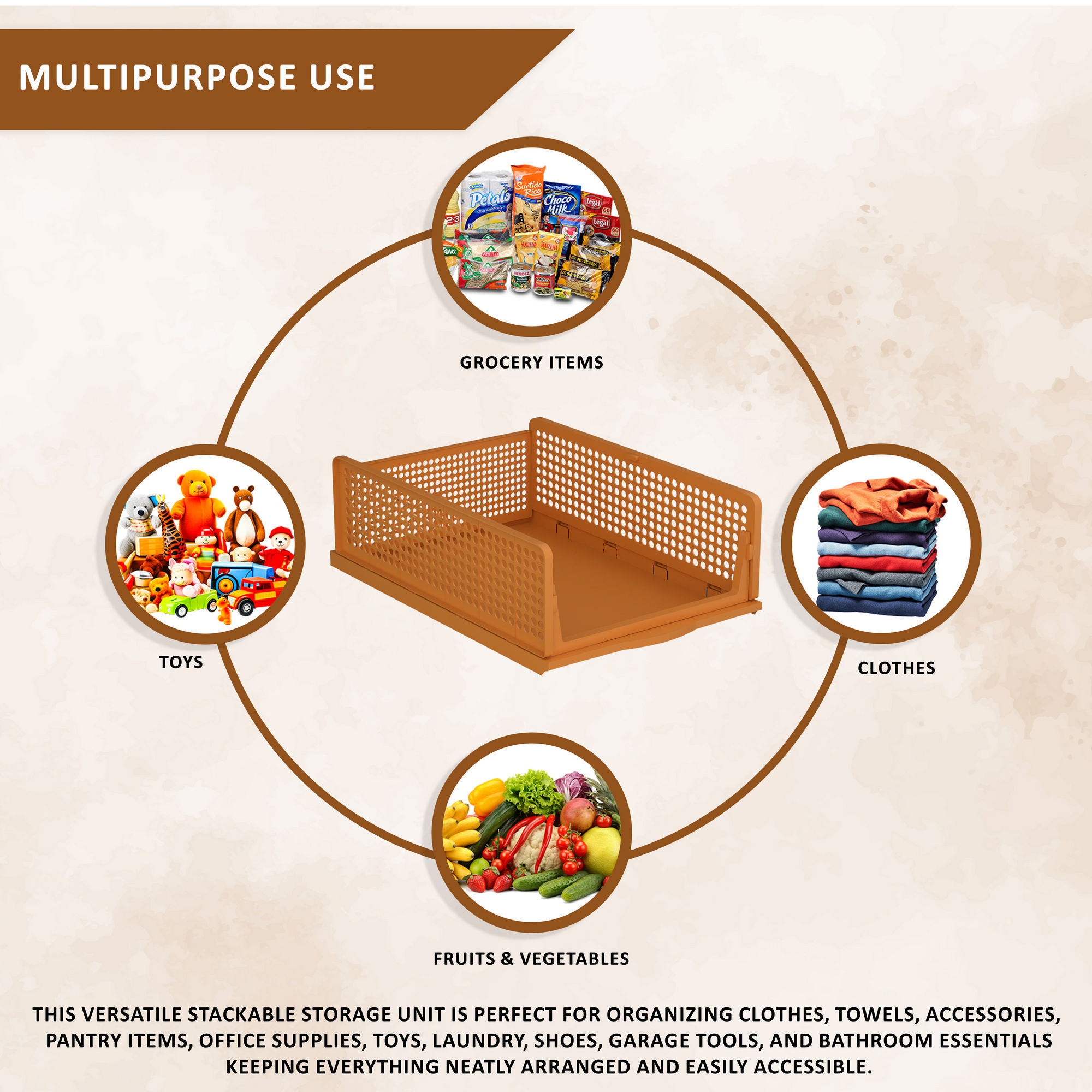 Kuber Industries  Plastic Stackable Cloth Organizer for Storage  Foldable Clothes Rack for Wardrobe  Almirah  Cupboard Organizer for Shirts T-Shirts Dresses Jeans  Pants  Brown