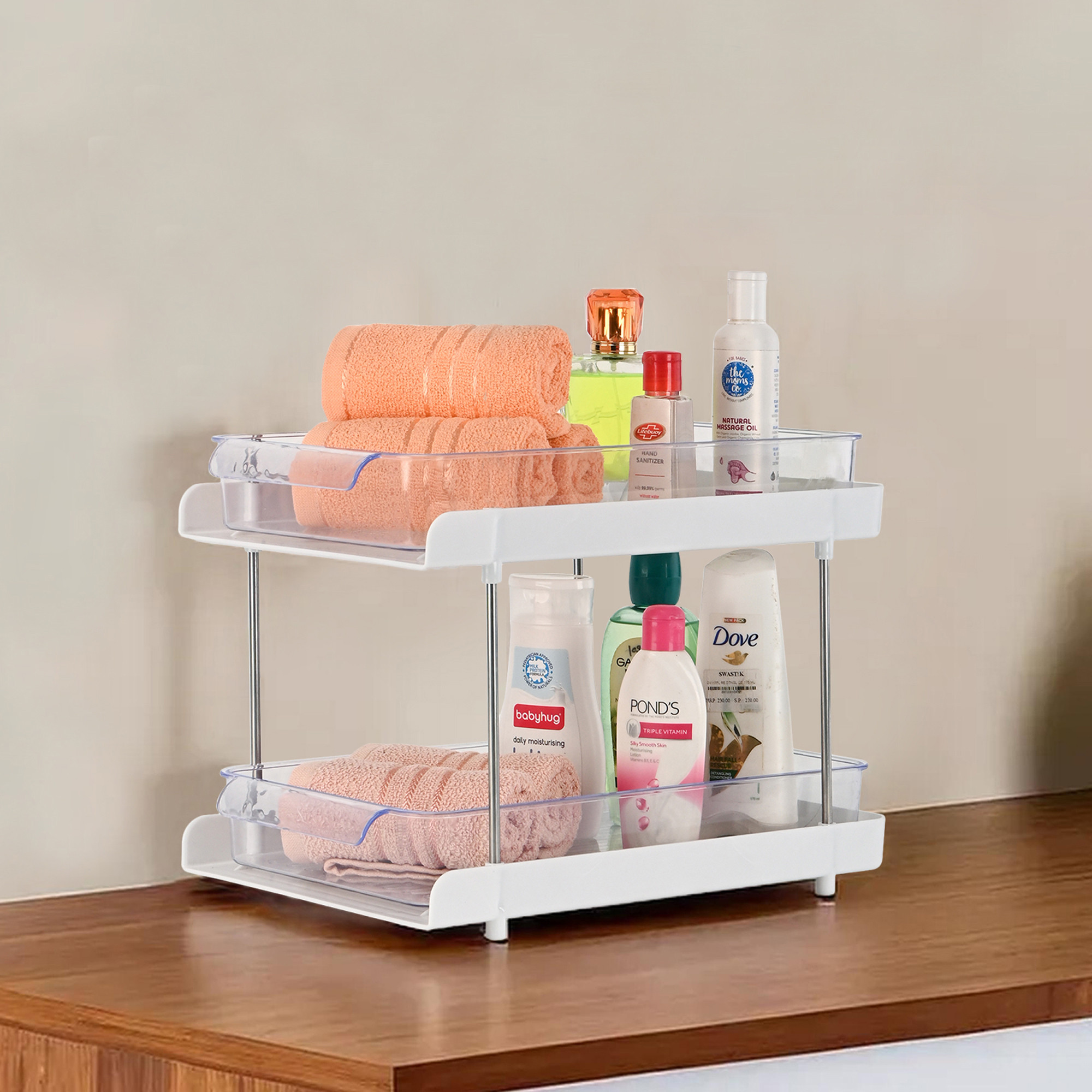 Kuber Industries  Polypropylene Clear Sliding Makeup Drawer Storage Organizer BoxStand  Cosmetic Storage Box for Women  Dressing Table Organiser for Jewellry Skincare  Perfume  White