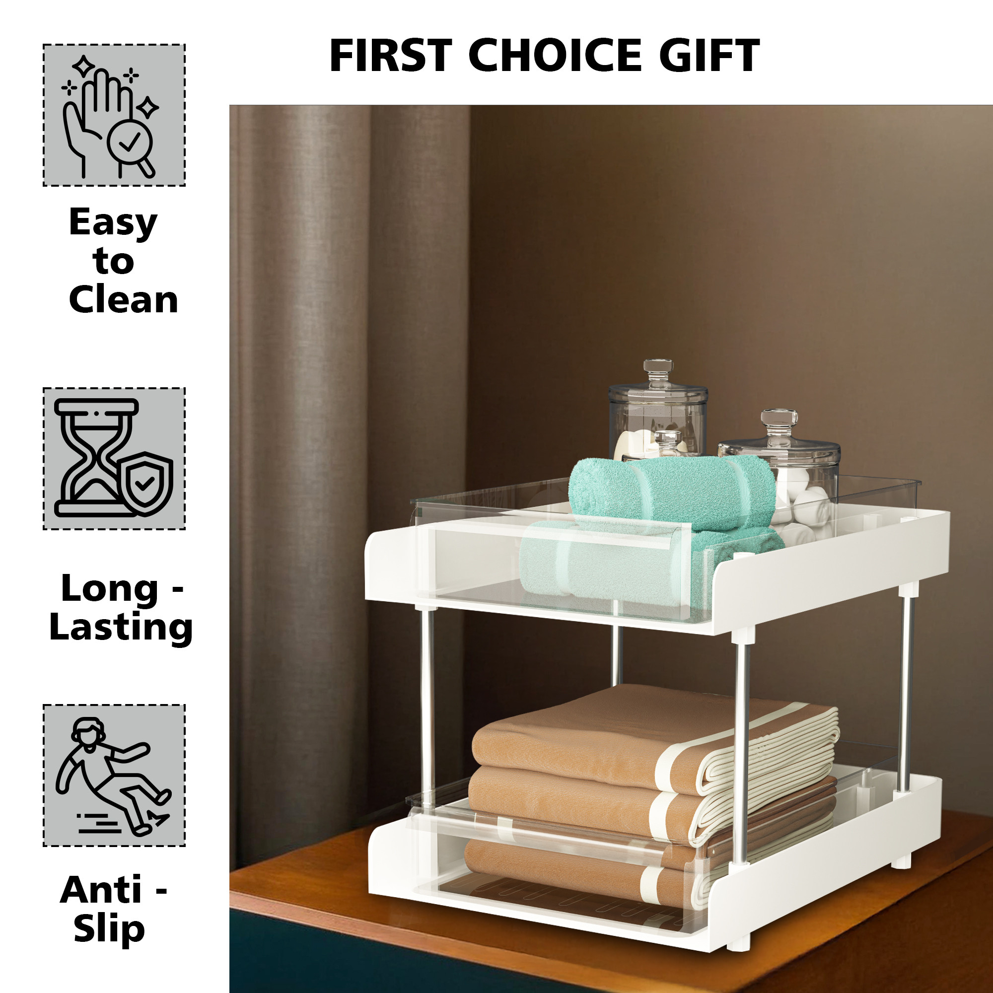 Kuber Industries  Polypropylene Clear Sliding Makeup Drawer Storage Organizer BoxStand  Cosmetic Storage Box for Women  Dressing Table Organiser for Jewellry Skincare  Perfume  White