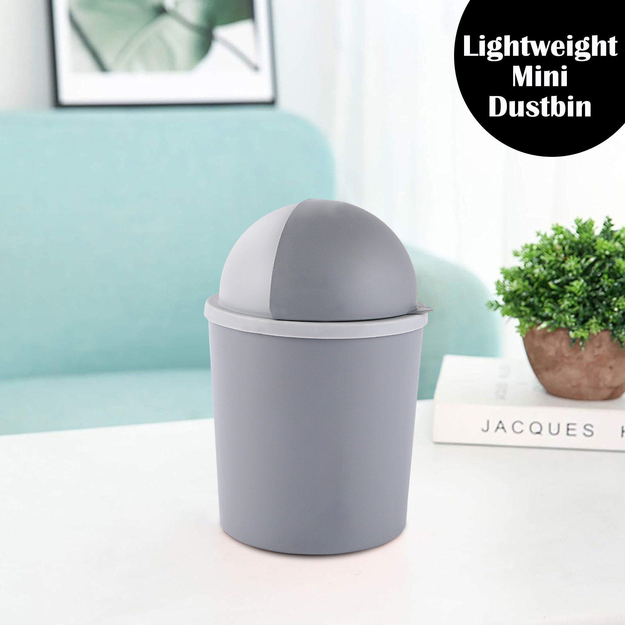 Kuber Industries  Portable  1 Ltr Table Dustbin for Home  Office with Lid  Pedal  Lightweight Mini Dustbin for KitchenBedroom - Ideal for Desk  Countertops  Light Grey