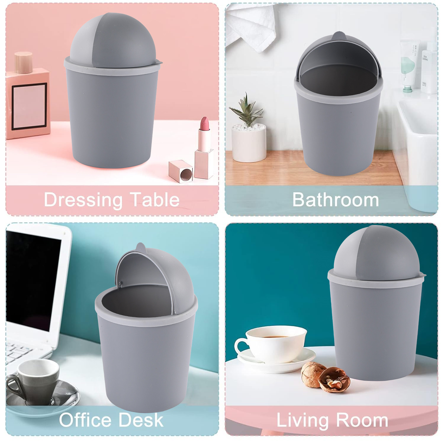 Kuber Industries  Portable  1 Ltr Table Dustbin for Home  Office with Lid  Pedal  Lightweight Mini Dustbin for KitchenBedroom - Ideal for Desk  Countertops  Light Grey