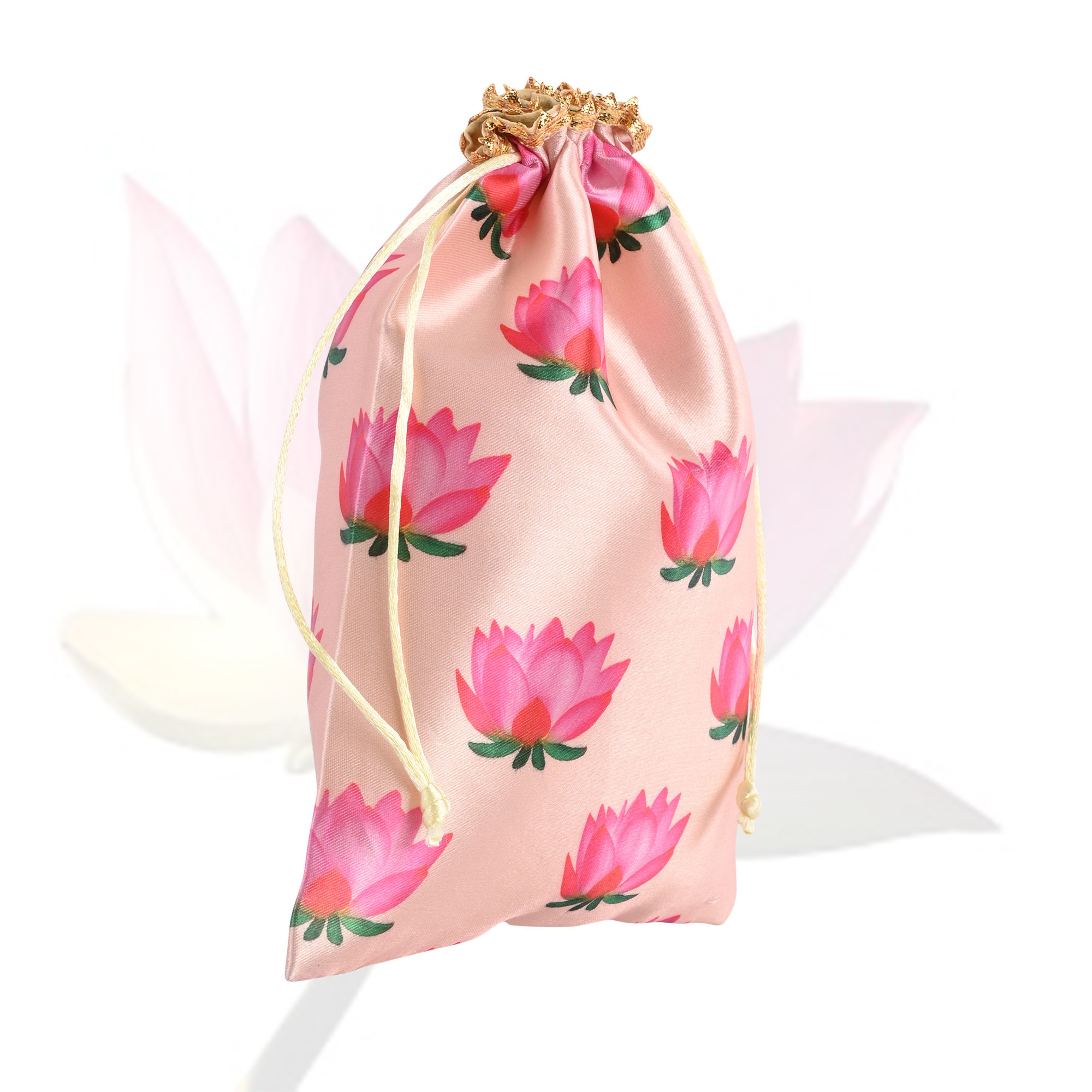 Kuber Industries  Potli Bags  9x  Potli Bags for Return Gifts  Wedding-Party Bags  Drawstring Closure Potli  Wallet Potli  Baby Shower Potli  Lotus Print  Cream