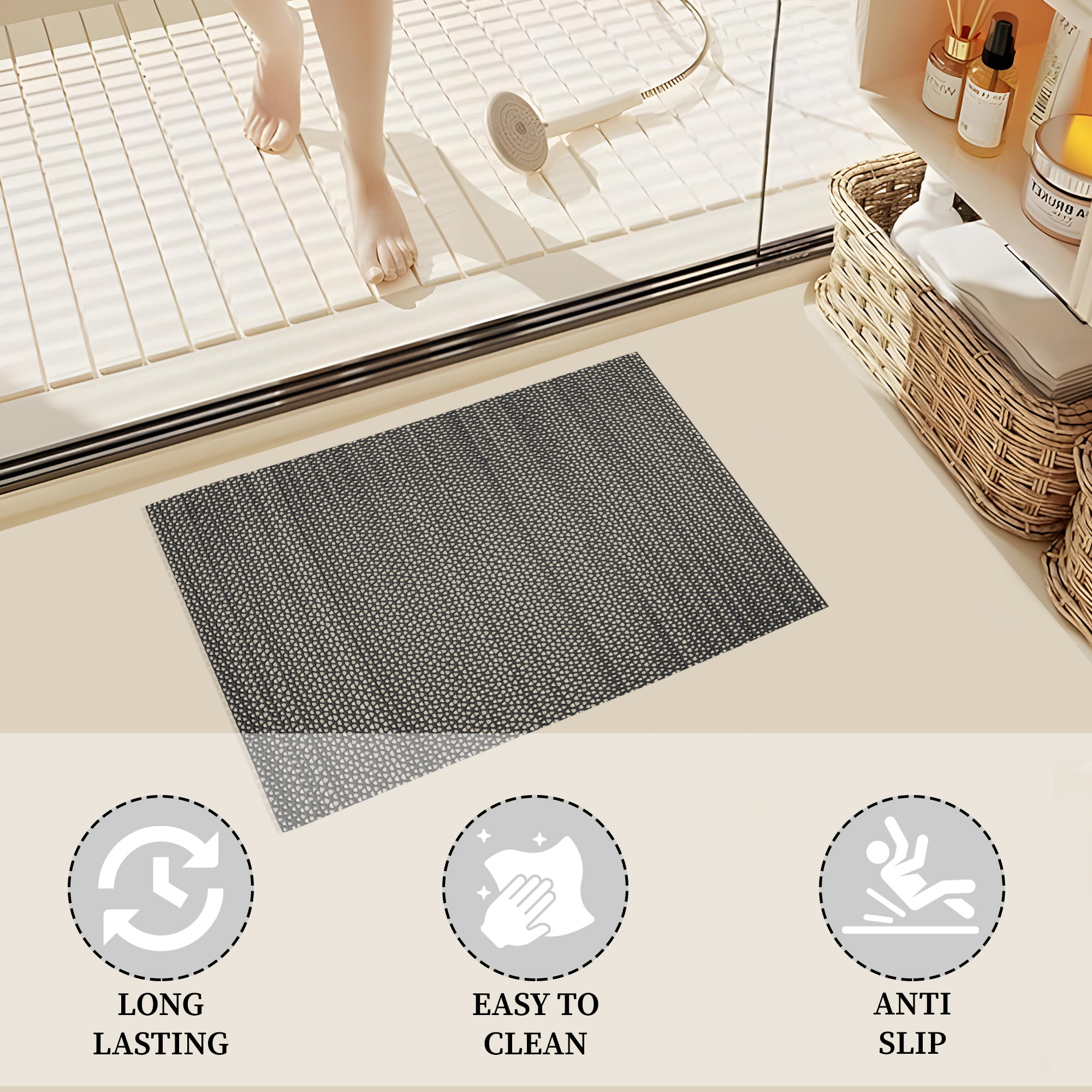 Kuber Industries  PVC Rubber Anti Skid  Multipurpose Bathing  Entrance Area Mat  Bathroom RugsCarpet Mats for Floor Swimming Pool Rainmat  Anti Slip ShowerFoot Mats  Black