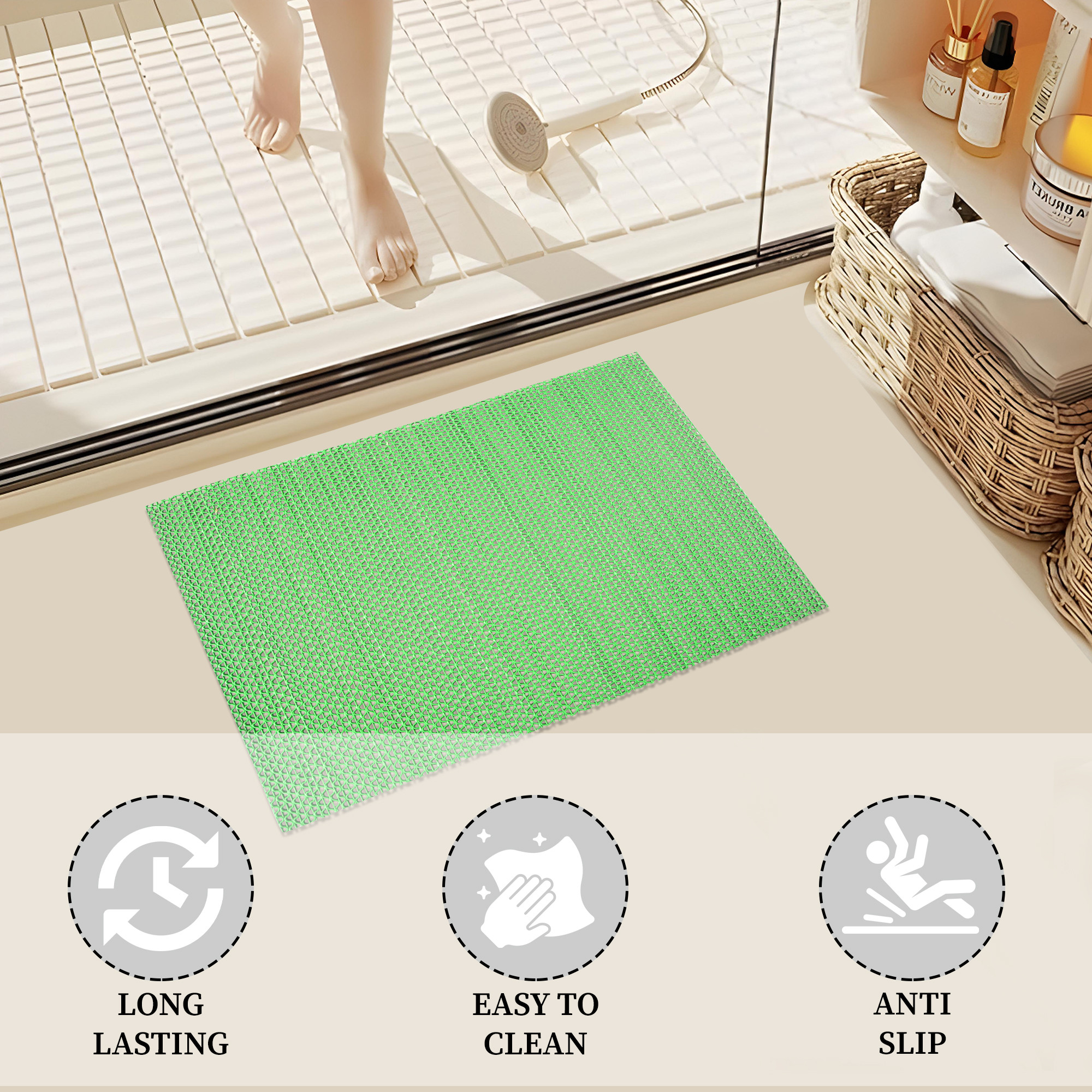 Kuber Industries  PVC Rubber Anti Skid  Multipurpose Bathing  Entrance Area Mat  Bathroom RugsCarpet Mats for Floor Swimming Pool Rainmat  Anti Slip ShowerFoot Mats  Green