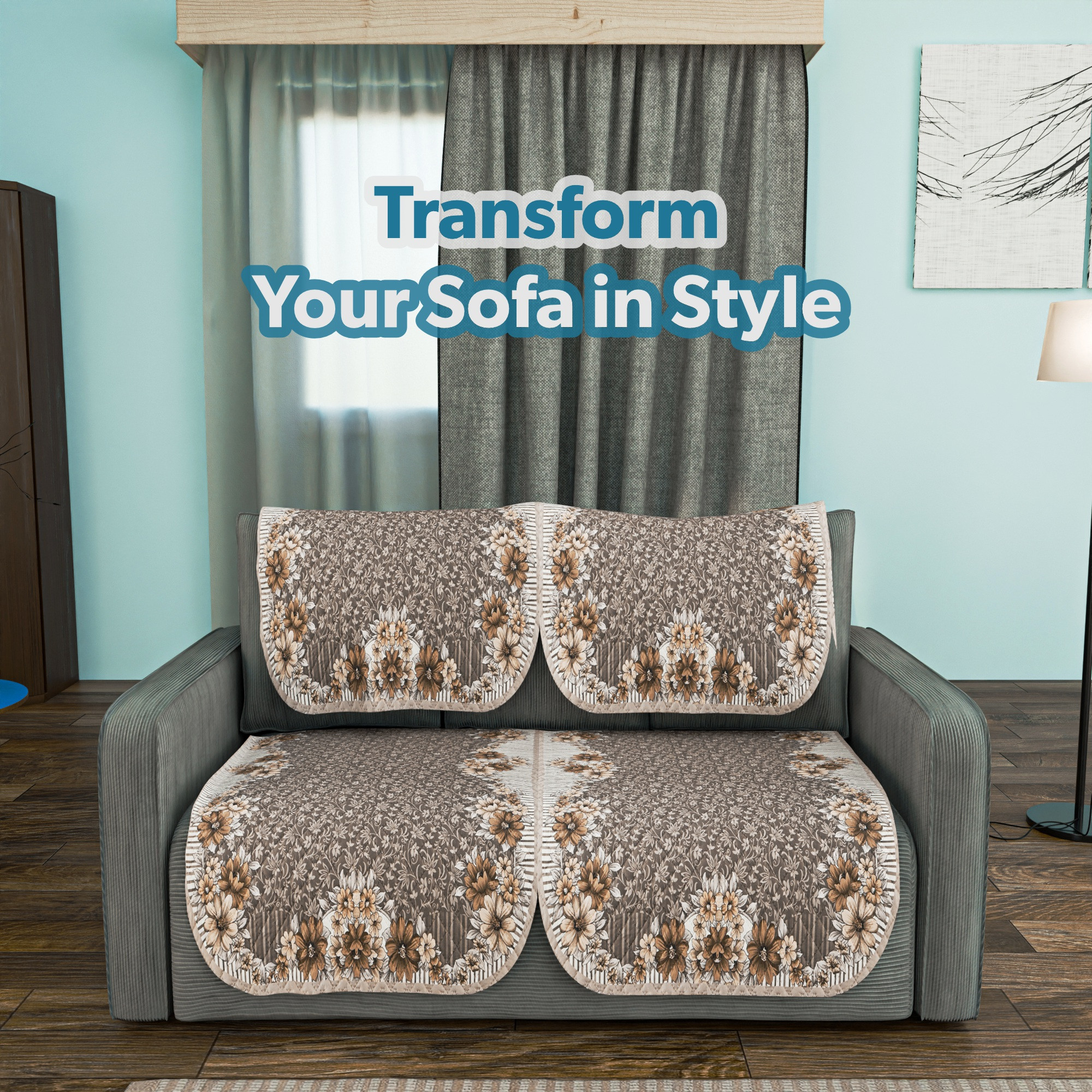 Kuber Industries  Quilted  Sofa Cover for Living Room  Machine Washable Sofe ke cover for Protection  Comfort  Ultra Sonic FlowerBorder- Golden