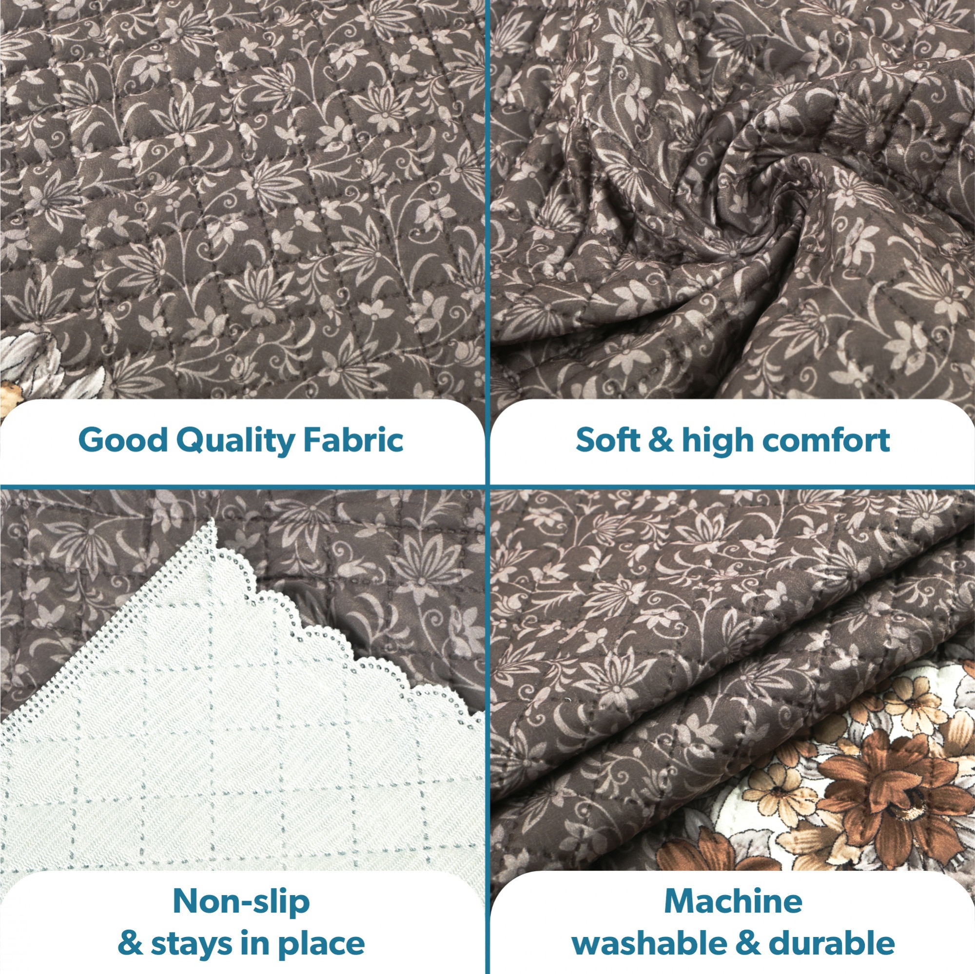 Kuber Industries  Quilted  Sofa Cover for Living Room  Machine Washable Sofe ke cover for Protection  Comfort  Ultra Sonic FlowerBorder- Golden