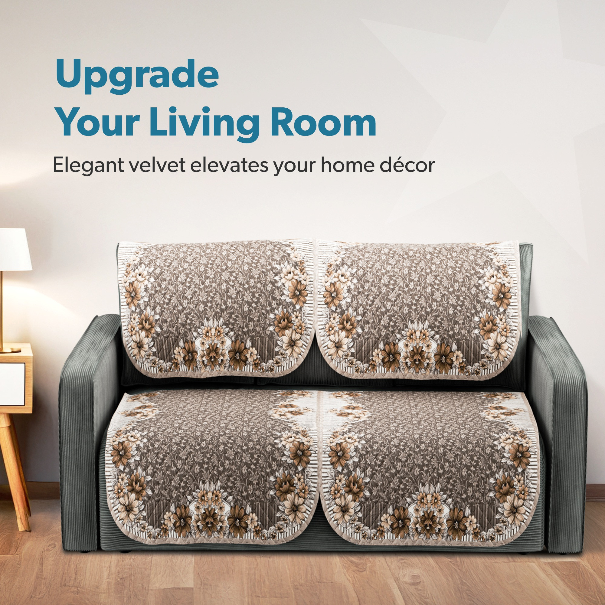 Kuber Industries  Quilted  Sofa Cover for Living Room  Machine Washable Sofe ke cover for Protection  Comfort  Ultra Sonic FlowerBorder- Golden