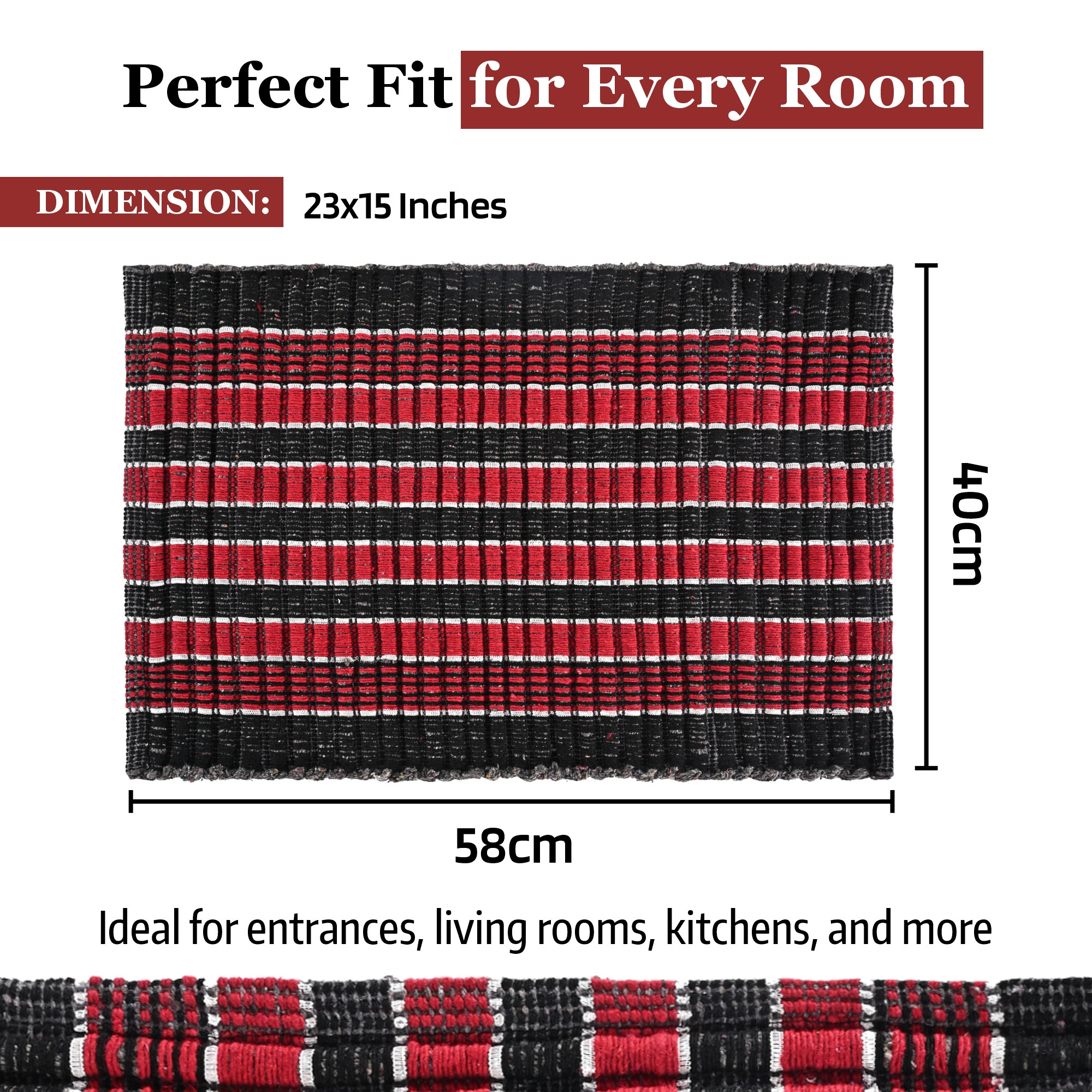 Kuber Industries  Rectangle Durable Door Mats for Home  Living Room  23x15 Inch Rainy Season Mats for Floor  Footmats for Bedroom Kitchen  Balcony  Strips - Red  Black