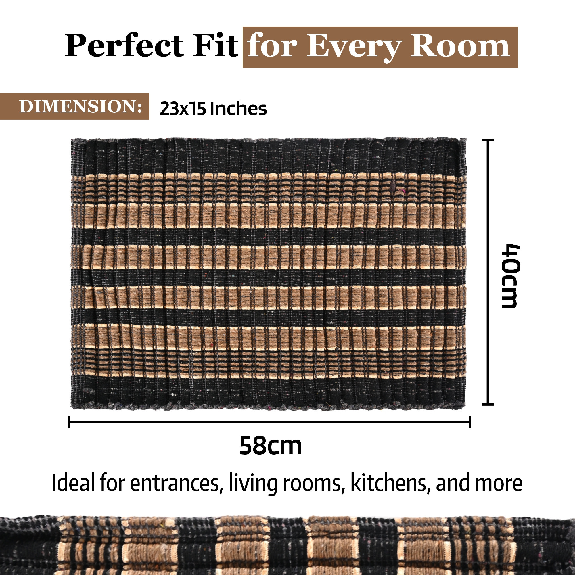 Kuber Industries  Rectangle Durable Door Mats for Home  Living Room  23x15 Inch Rainy Season Mats for Floor  Footmats for Bedroom Kitchen  Balcony  Strips - Brown  Black