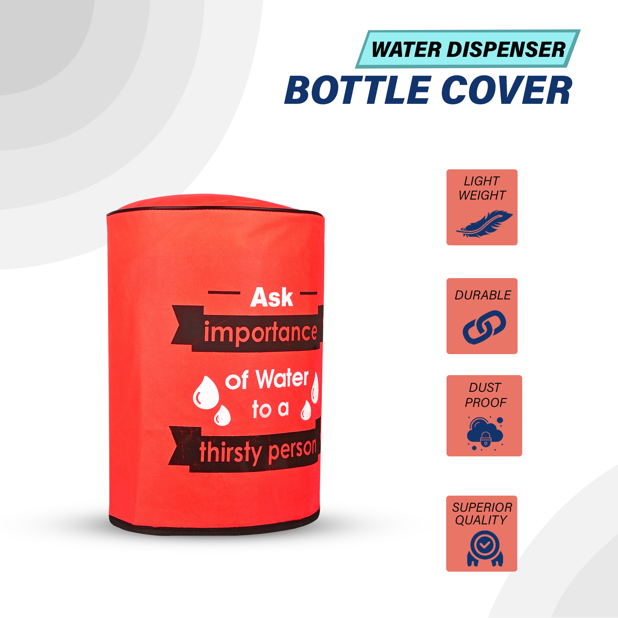 Kuber Industries  Rexine Water Camper Cover with Water Level indicator  Machine Washable Dispenser Bottle Cover - Ideal for Home Office  Hospital  Printed - Red