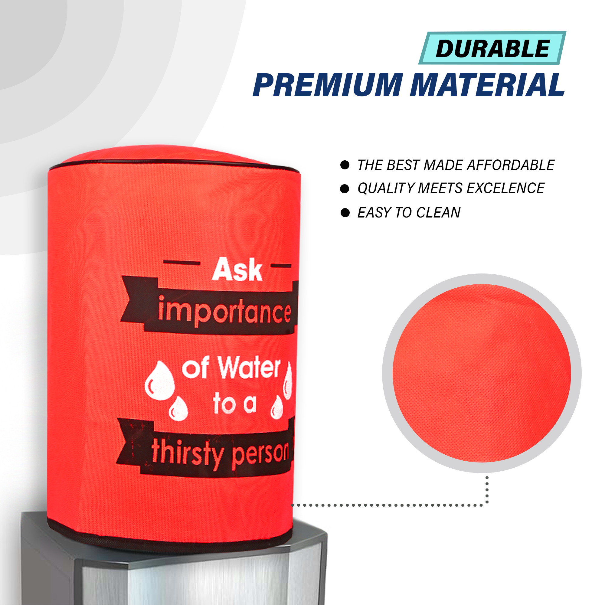 Kuber Industries  Rexine Water Camper Cover with Water Level indicator  Machine Washable Dispenser Bottle Cover - Ideal for Home Office  Hospital  Printed - Red