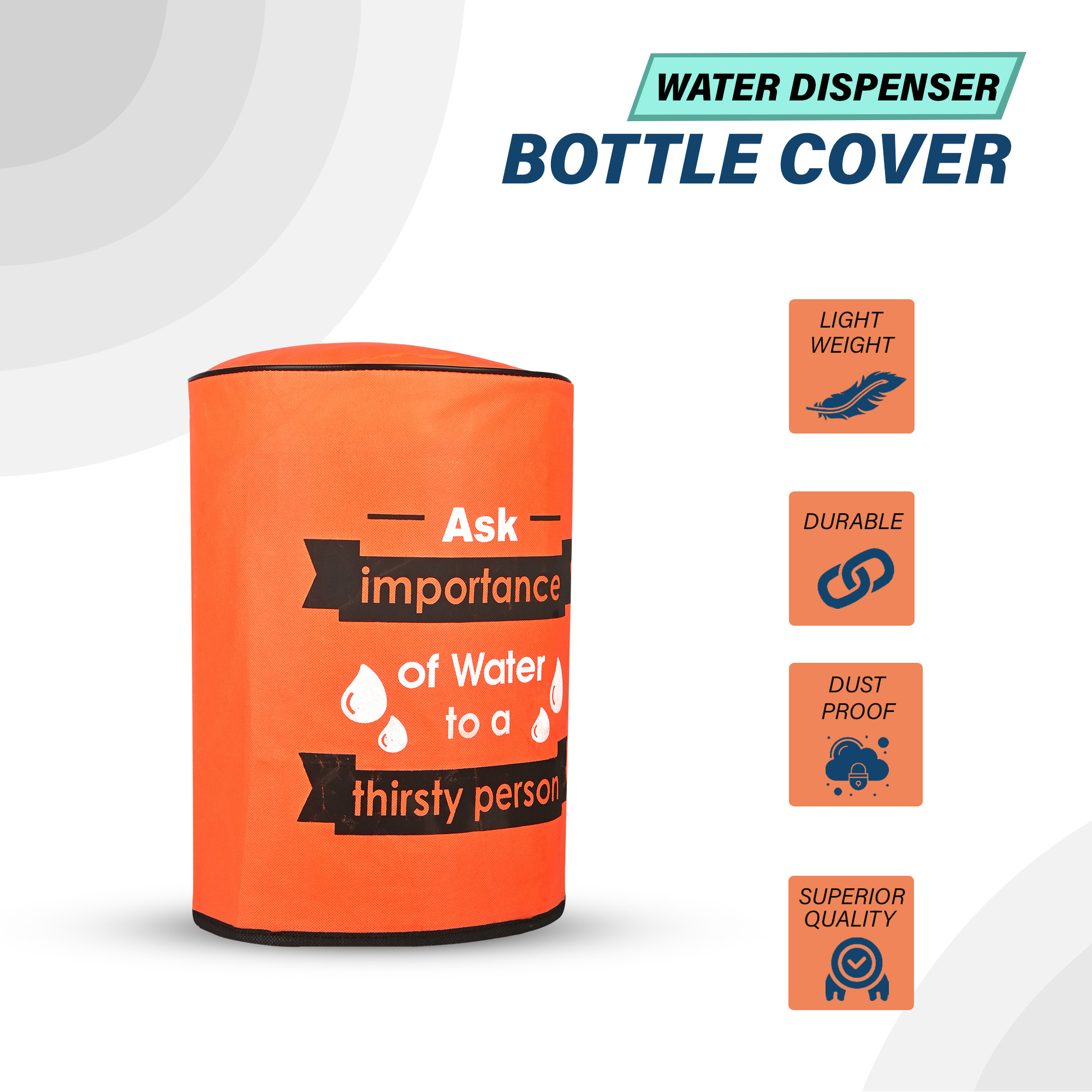 Kuber Industries  Rexine Water Camper Cover with Water Level indicator  Machine Washable Dispenser Bottle Cover - Ideal for Home Office  Hospital  Printed - Orange
