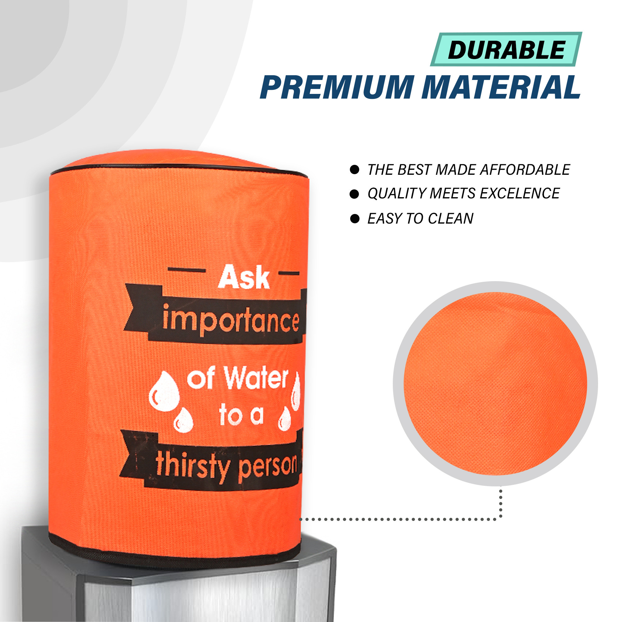 Kuber Industries  Rexine Water Camper Cover with Water Level indicator  Machine Washable Dispenser Bottle Cover - Ideal for Home Office  Hospital  Printed - Orange