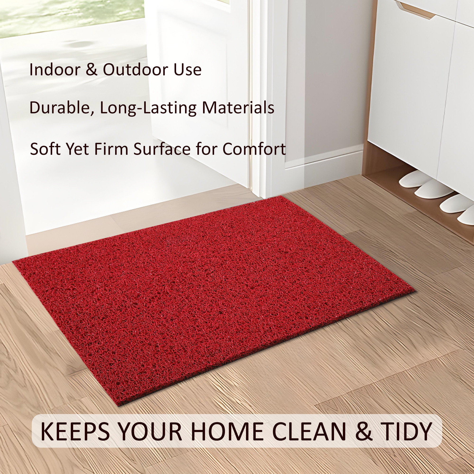 Kuber Industries  Rubber PVC Water Absorbing Front Floor Mat  Door Mats for Home Entrance   Door MatsRugs for Office Bedroom  Kitchen  Anti Slip PaydanFoot Mat  Red