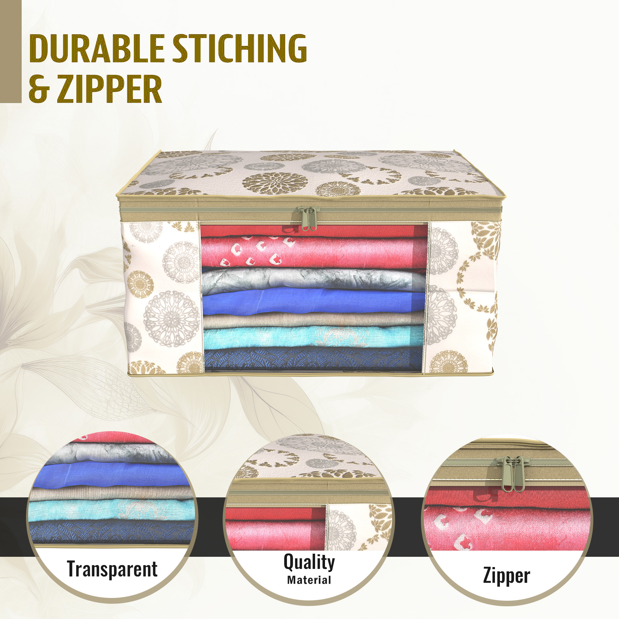 Kuber Industries  Saree Covers  Non-Woven Saree Bags  Clothes Bag for Women  Foldable Storage Bag for Almirah  Wardrobe Gola-Printed Sari Cover Bags  White