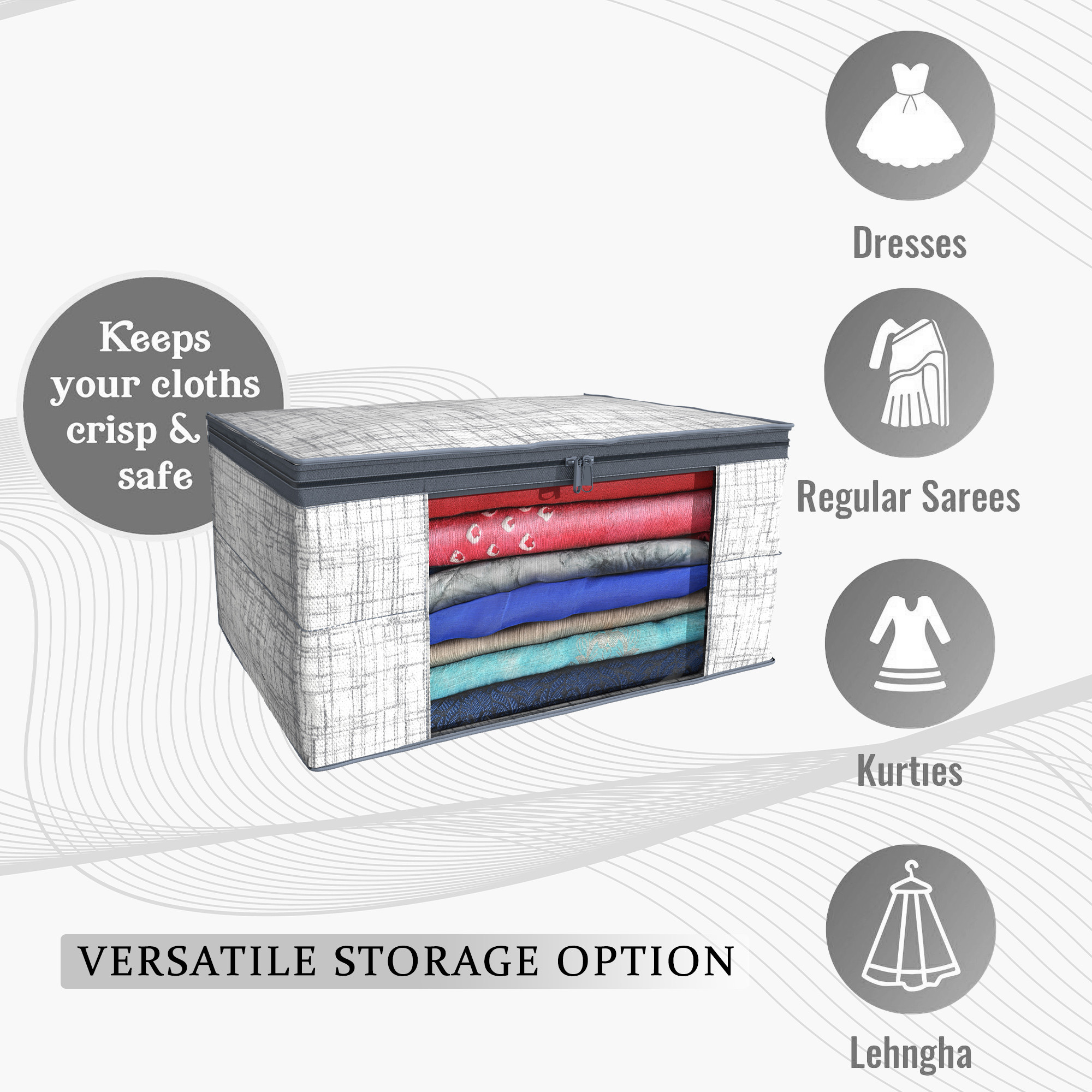 Kuber Industries  Saree Covers  Non-Woven Saree Bags  Clothes Bag for Women  Foldable Storage Bag for Almirah  Wardrobe Jute-Printed Sari Cover Bags  Grey