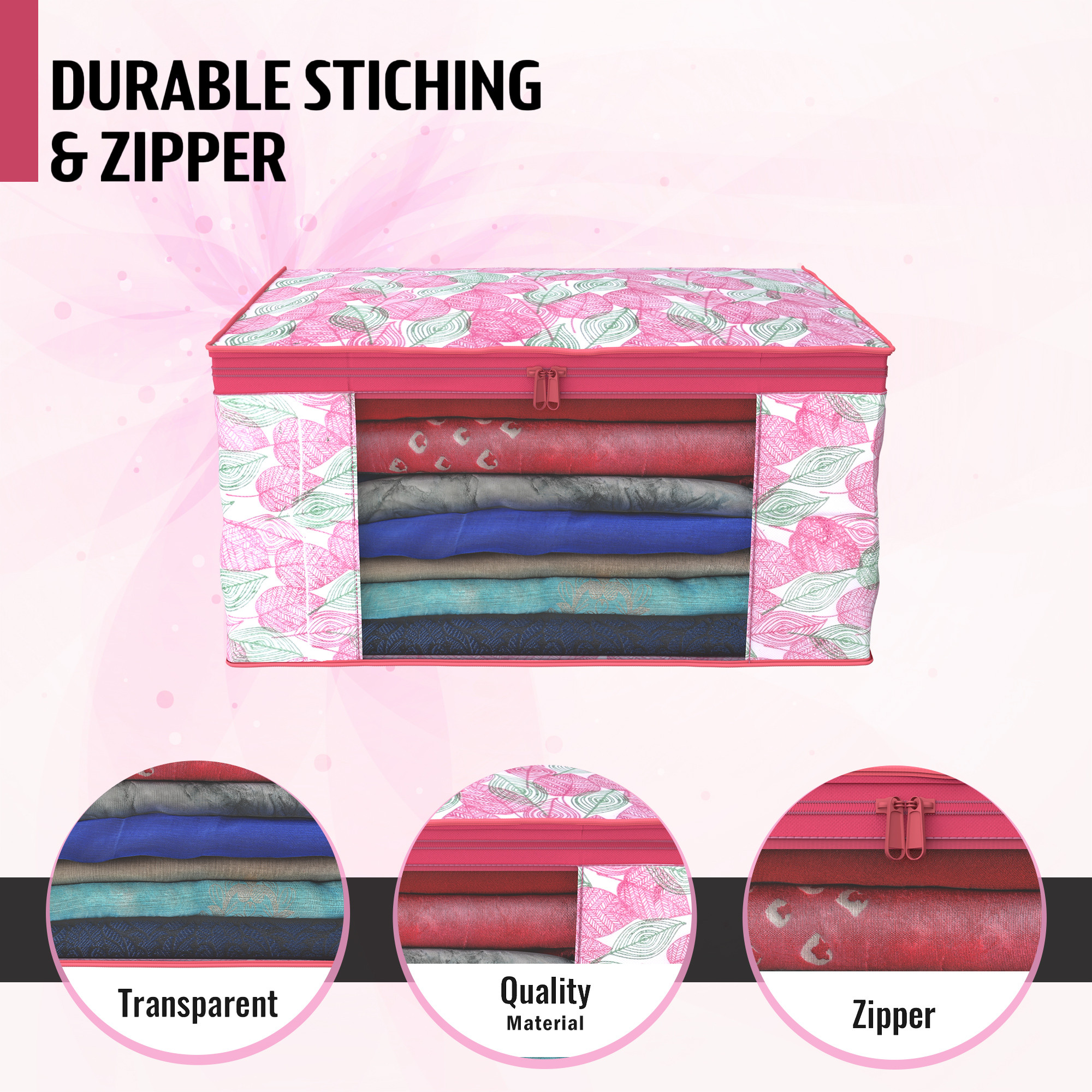 Kuber Industries  Saree Covers  Non-Woven Saree Bags  Clothes Bag for Women  Foldable Storage Bag for Almirah  Wardrobe Patta Print Sari Cover Bags  Pink