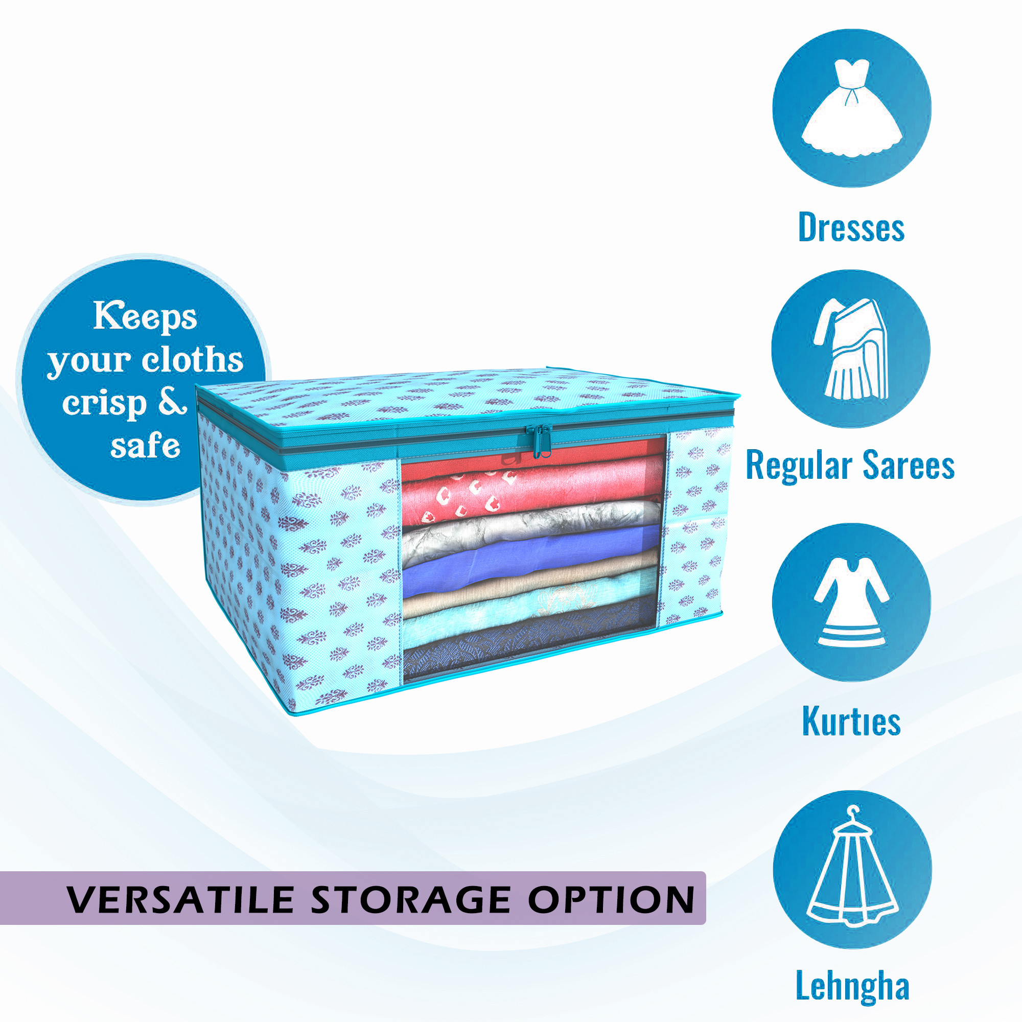 Kuber Industries  Saree Covers  Non-Woven Saree Bags  Clothes Bag for Women  Foldable Storage Bag for Almirah  Wardrobe Rangoli Print Sari Cover Bags  Blue