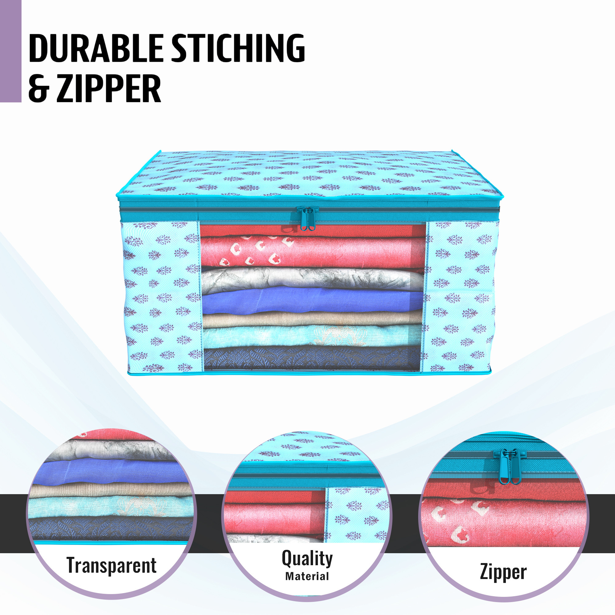 Kuber Industries  Saree Covers  Non-Woven Saree Bags  Clothes Bag for Women  Foldable Storage Bag for Almirah  Wardrobe Rangoli Print Sari Cover Bags  Blue