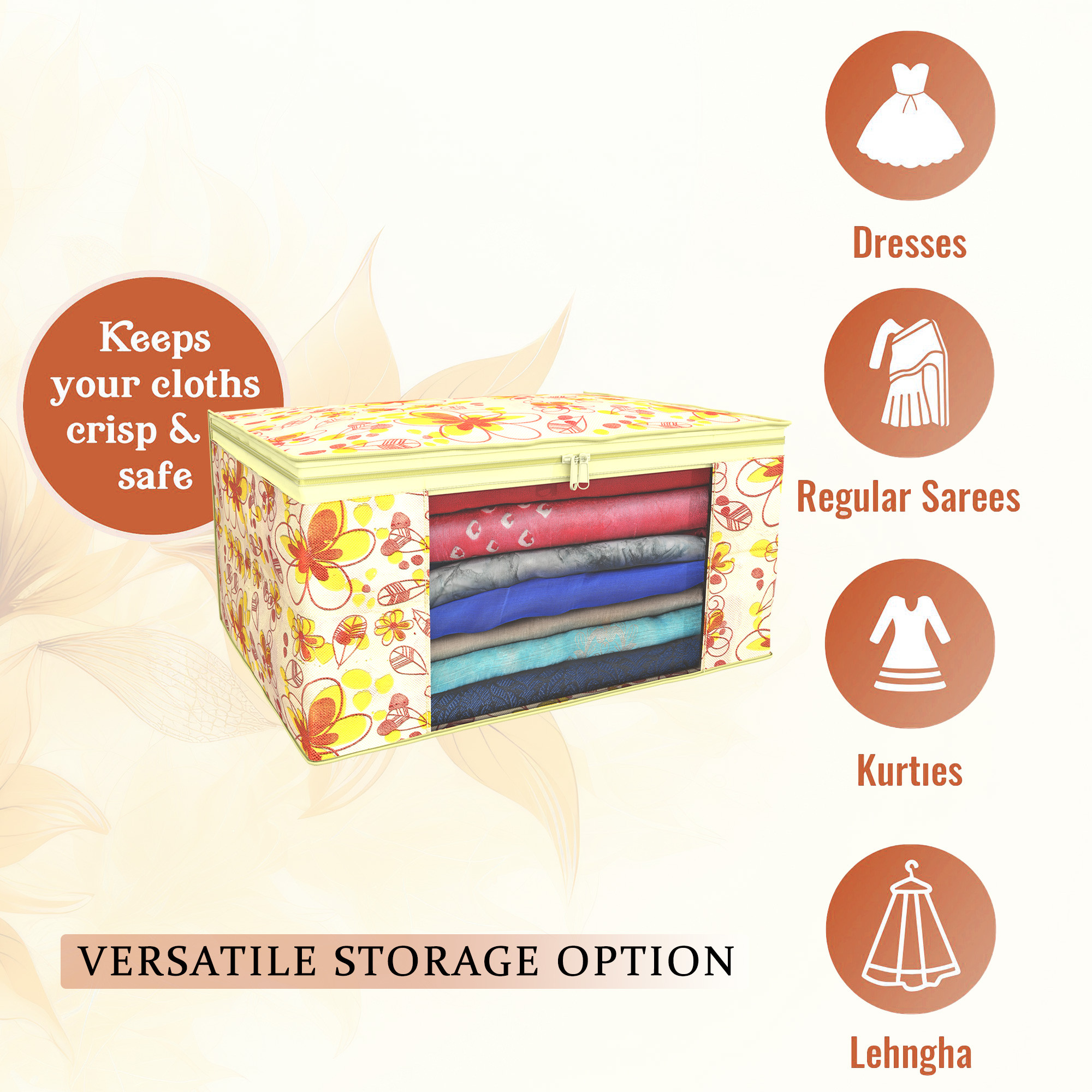 Kuber Industries  Saree Covers  Non-Woven Saree Bags  Clothes Bag for Women  Foldable Storage Bag for Almirah  Wardrobe Red Printed Sari Cover Bags  Ivory