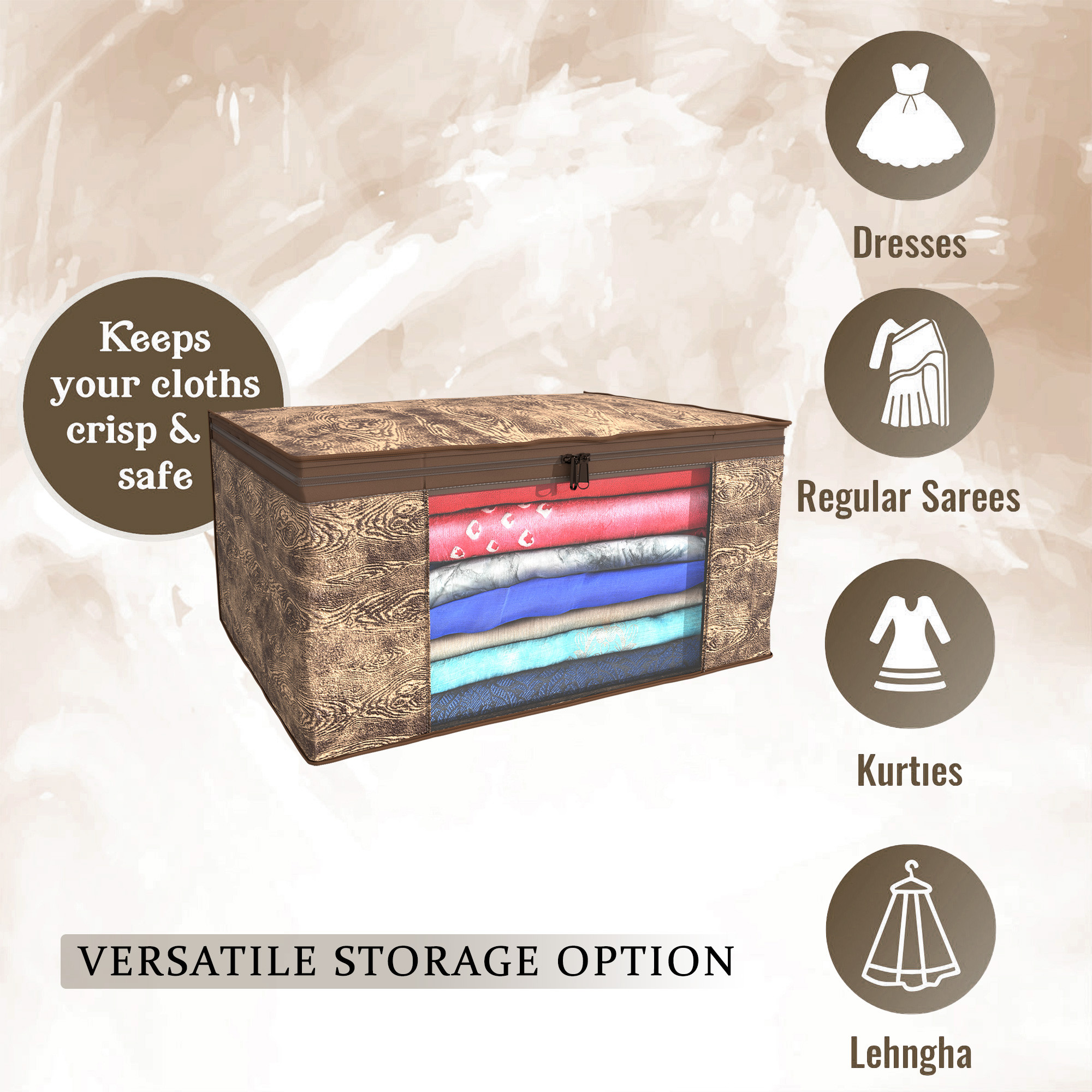 Kuber Industries  Saree Covers  Non-Woven Saree Bags  Clothes Bag for Women  Foldable Storage Bag for Almirah  Wardrobe Wooden Print Sari Cover Bags  Brown