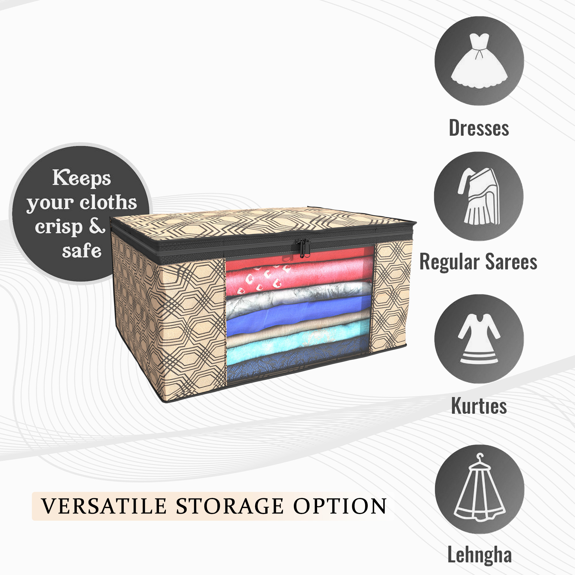 Kuber Industries  Saree Covers  Non-Woven Saree Bags  Clothes Bag for Women  Foldable Storage Bag for Almirah  Wardrobe Check Print Sari Cover Bags  Coffee