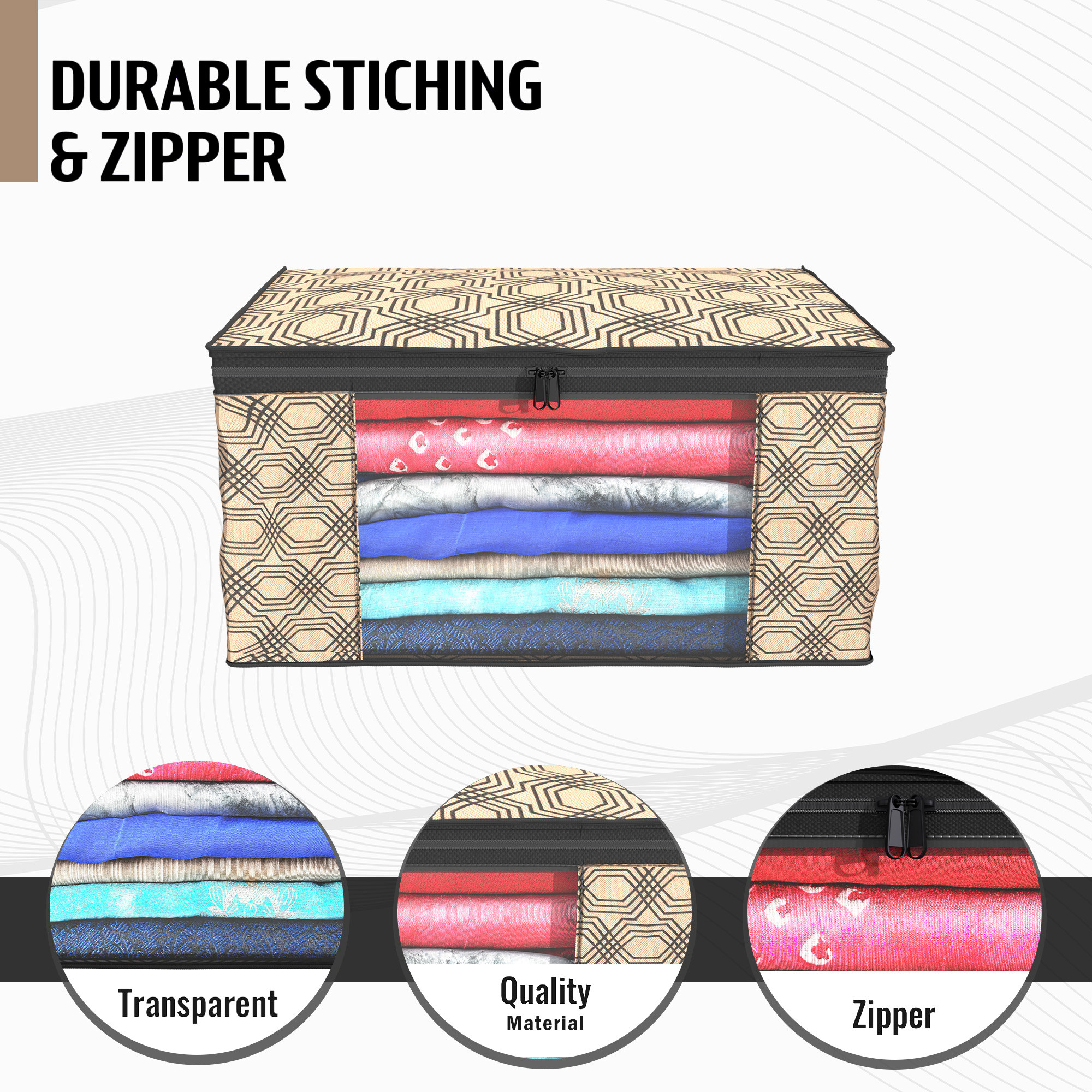 Kuber Industries  Saree Covers  Non-Woven Saree Bags  Clothes Bag for Women  Foldable Storage Bag for Almirah  Wardrobe Check Print Sari Cover Bags  Coffee