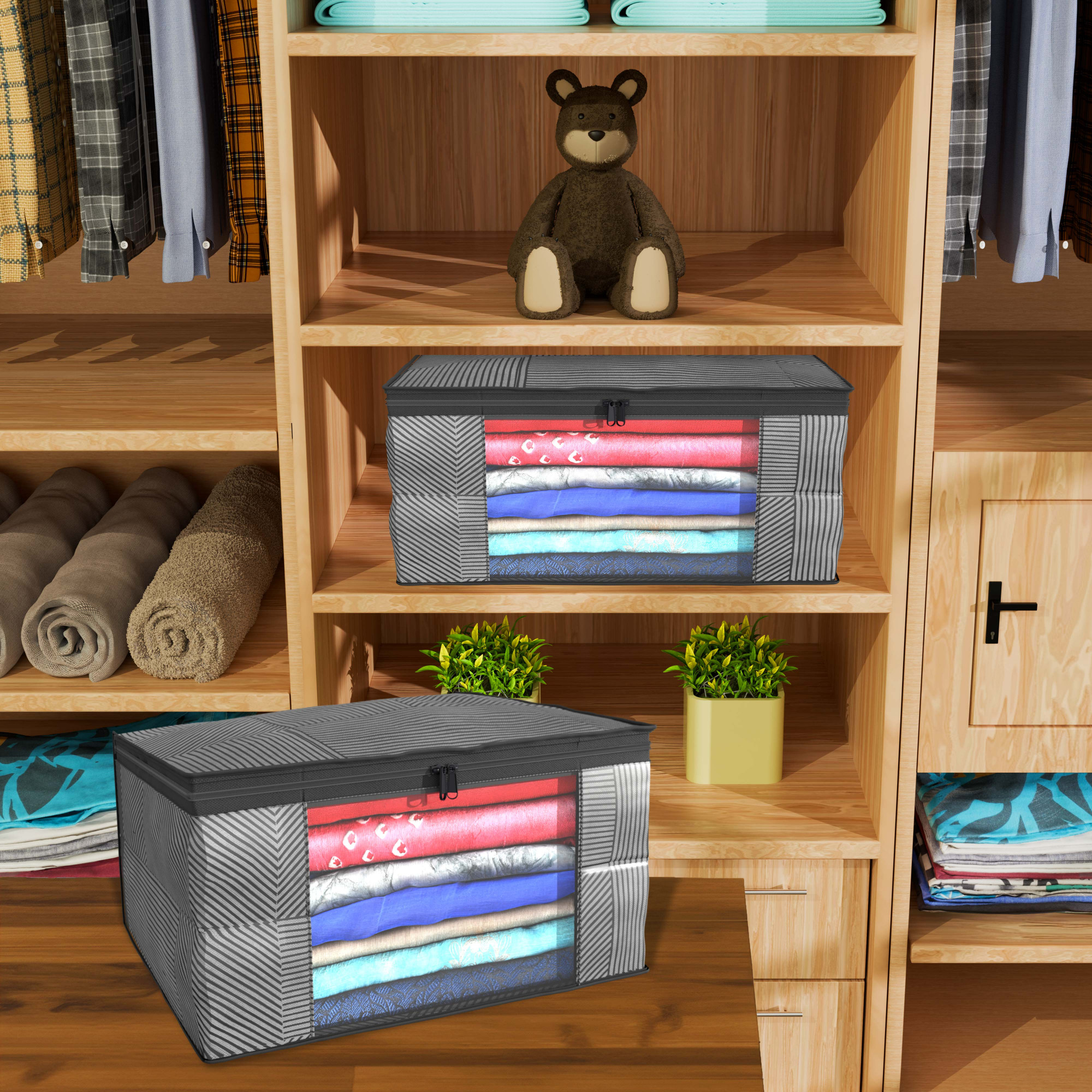 Kuber Industries  Saree Covers  Non-Woven Saree Bags  Clothes Bag for Women  Foldable Storage Bag for Almirah  Wardrobe Lining Print Sari Cover Bags  Grey