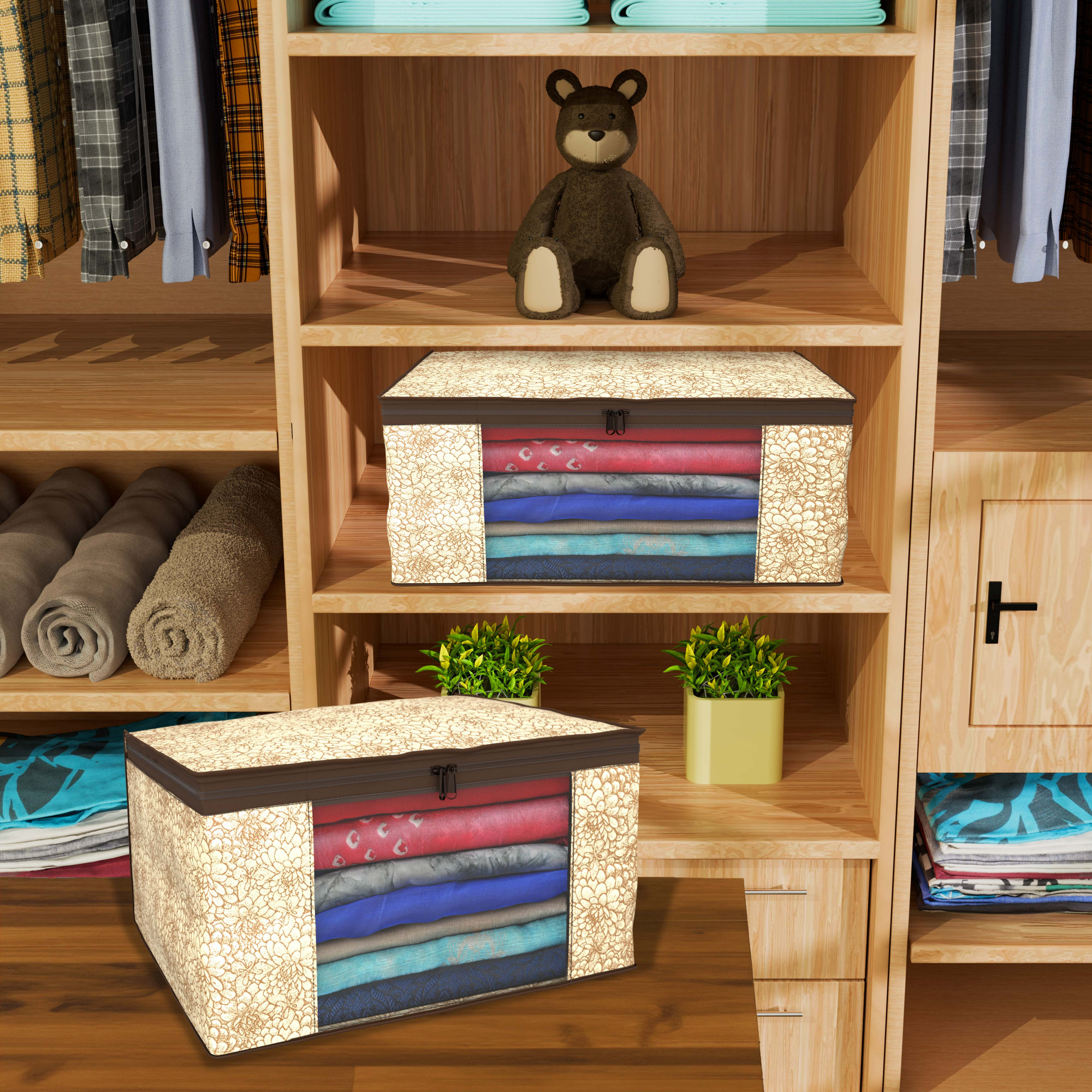 Kuber Industries  Saree Covers  Non-Woven Saree Bags  Clothes Bag for Women  Foldable Storage Bag for Almirah  Wardrobe Printed Sari Cover Bags  Coffee