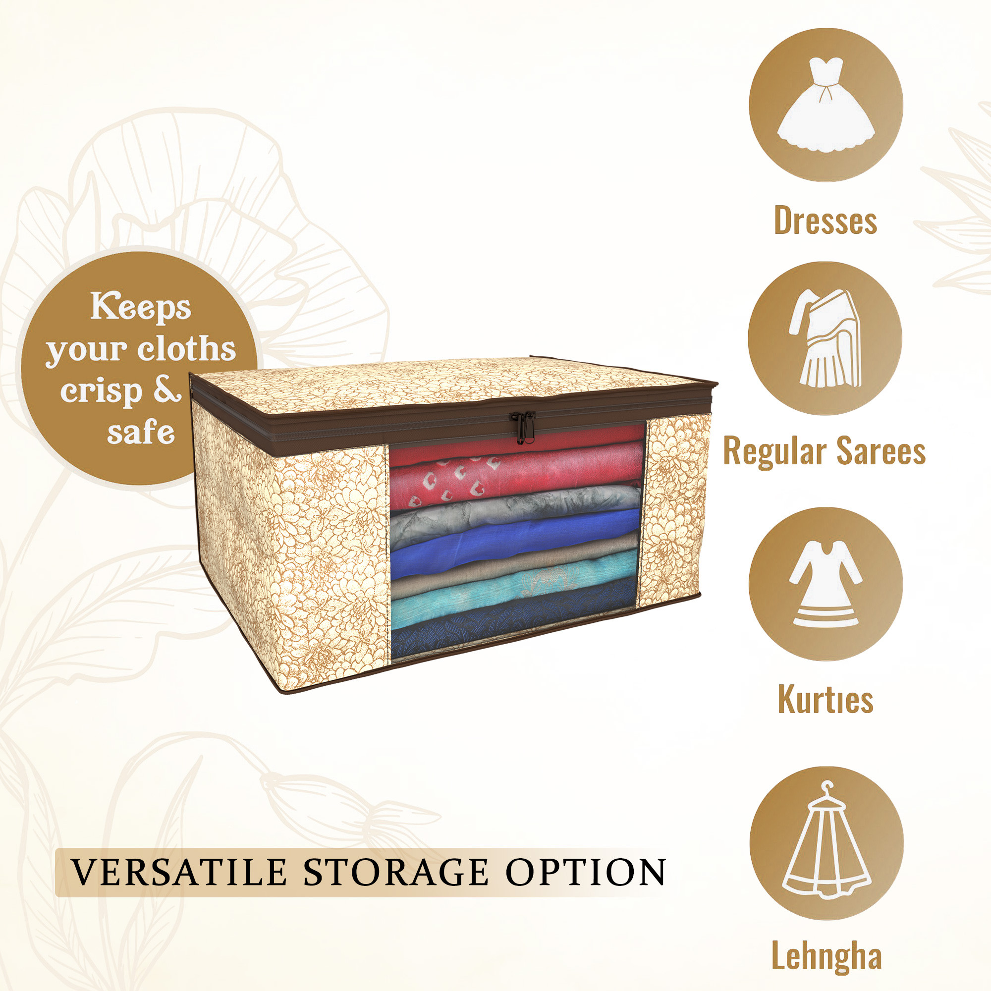 Kuber Industries  Saree Covers  Non-Woven Saree Bags  Clothes Bag for Women  Foldable Storage Bag for Almirah  Wardrobe Printed Sari Cover Bags  Coffee