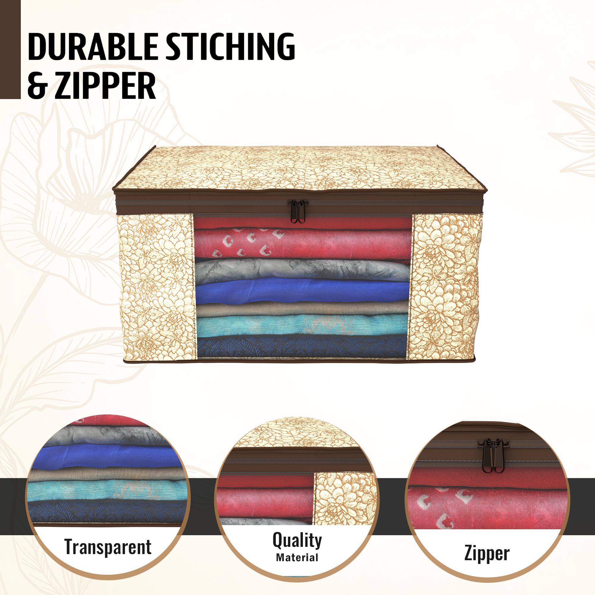 Kuber Industries  Saree Covers  Non-Woven Saree Bags  Clothes Bag for Women  Foldable Storage Bag for Almirah  Wardrobe Printed Sari Cover Bags  Coffee