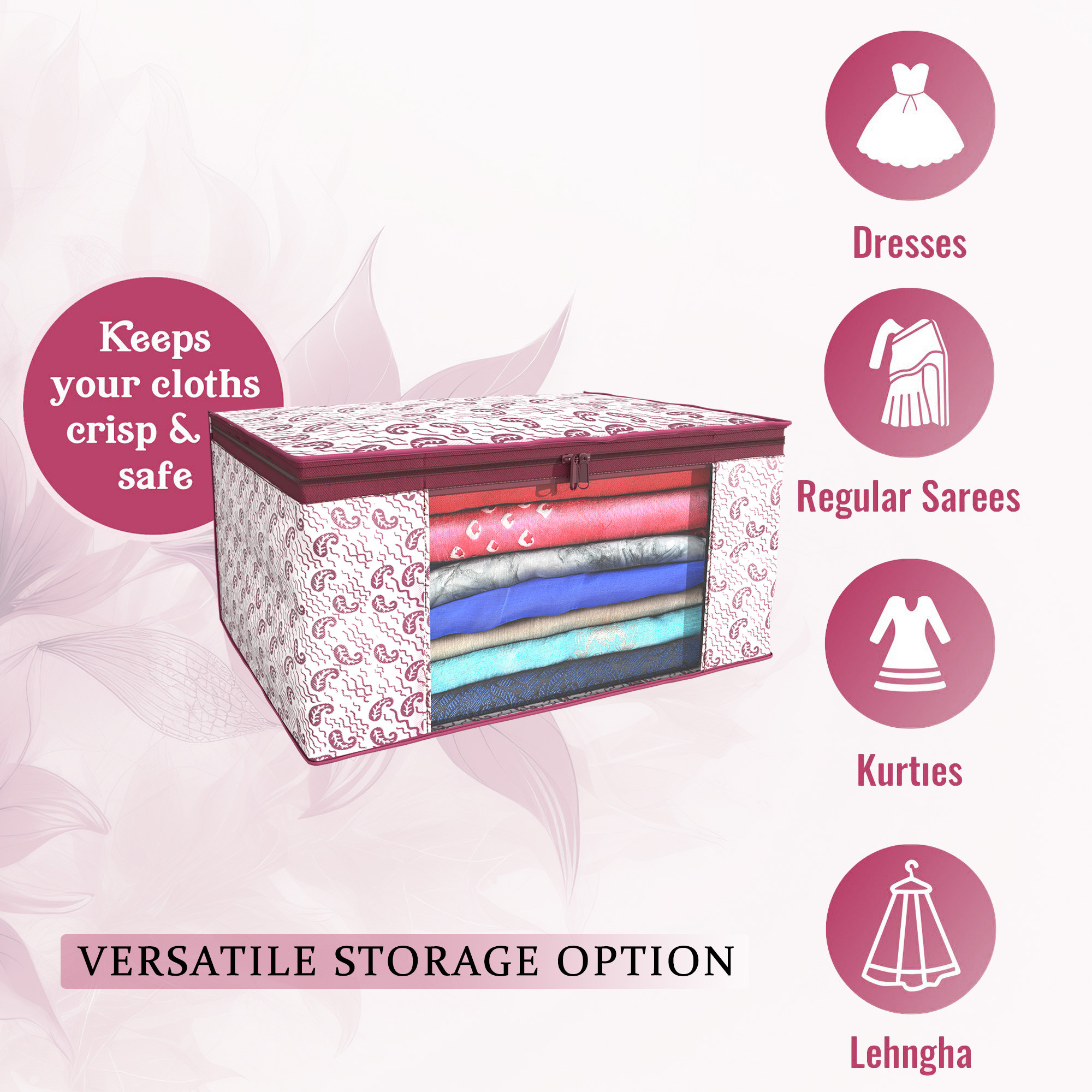 Kuber Industries  Saree Covers  Non-Woven Saree Bags  Clothes Bag for Women  Foldable Storage Bag for Almirah  Wardrobe Carry Printed Sari Cover Bags  Maroon