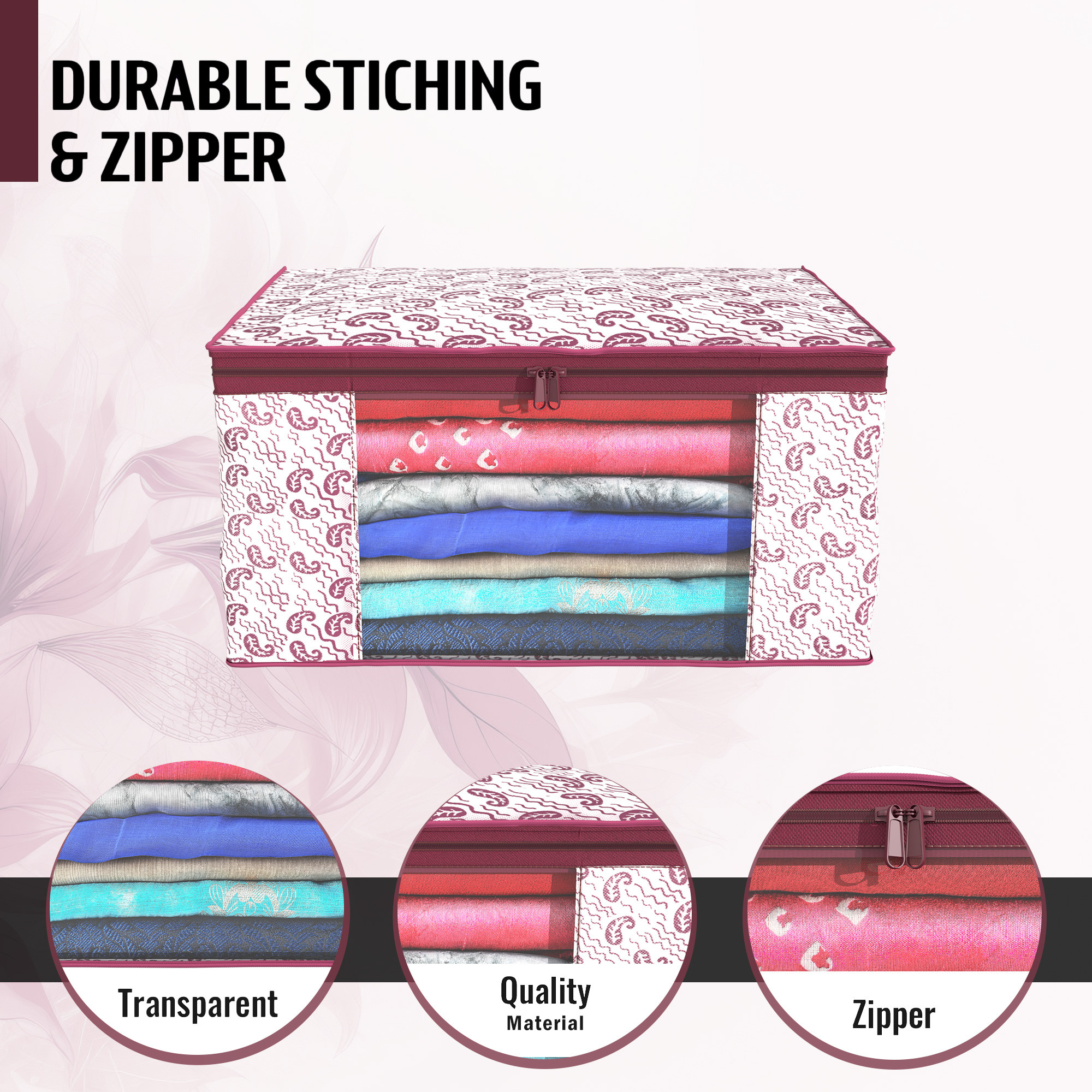 Kuber Industries  Saree Covers  Non-Woven Saree Bags  Clothes Bag for Women  Foldable Storage Bag for Almirah  Wardrobe Carry Printed Sari Cover Bags  Maroon