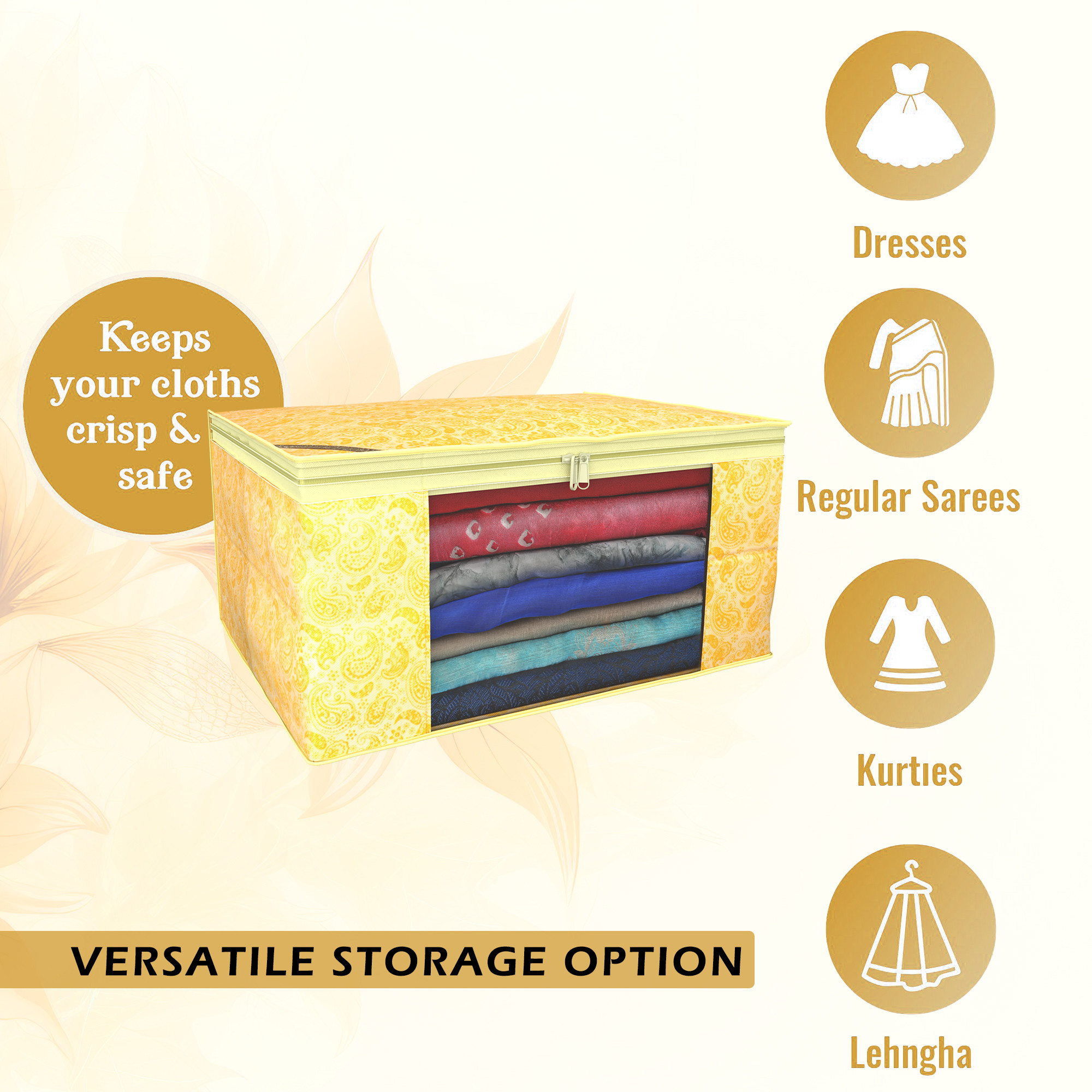 Kuber Industries  Saree Covers  Non-Woven Saree Bags  Clothes Bag for Women  Foldable Storage Bag for Almirah  Wardrobe Carry Printed Sari Cover Bags  Yellow