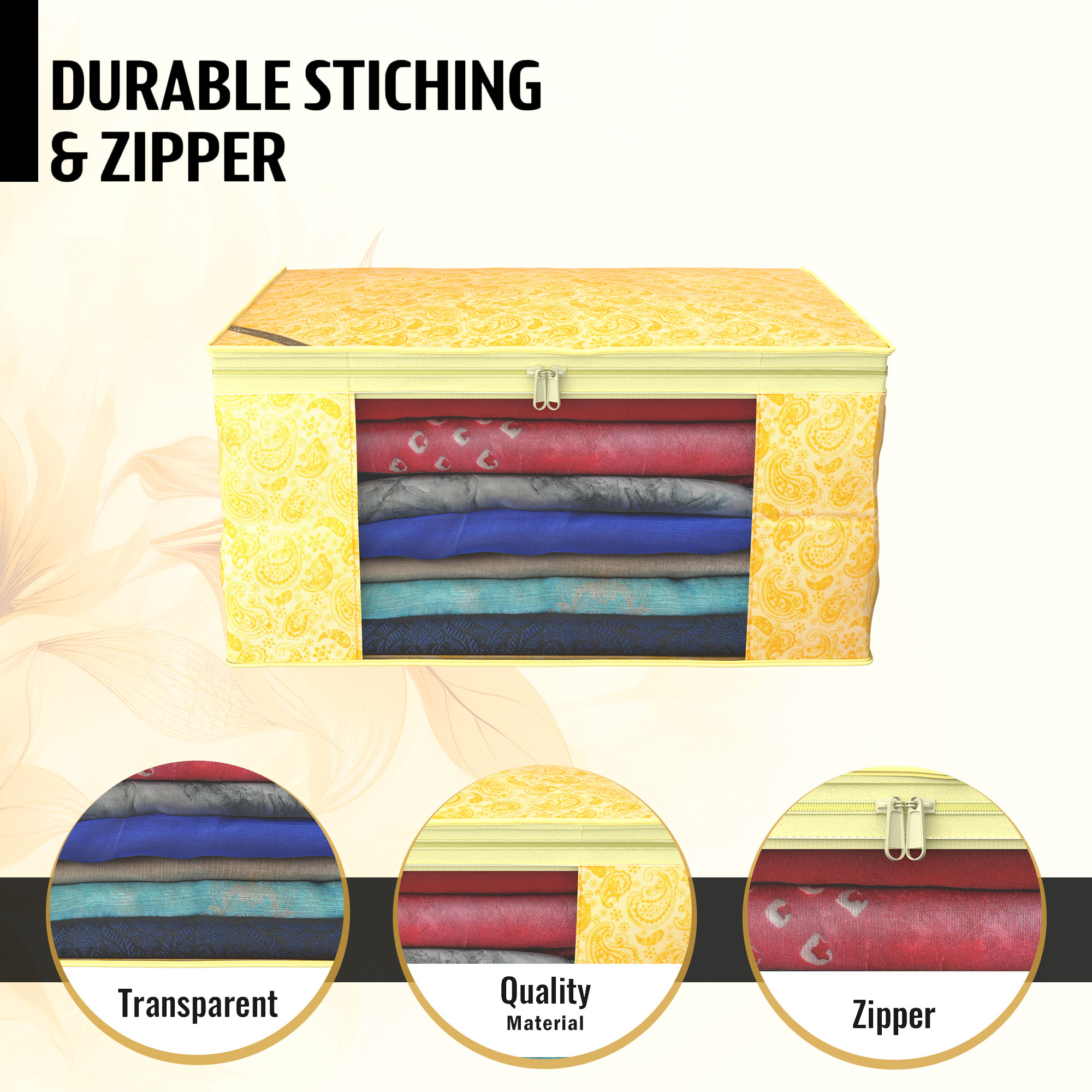 Kuber Industries  Saree Covers  Non-Woven Saree Bags  Clothes Bag for Women  Foldable Storage Bag for Almirah  Wardrobe Carry Printed Sari Cover Bags  Yellow