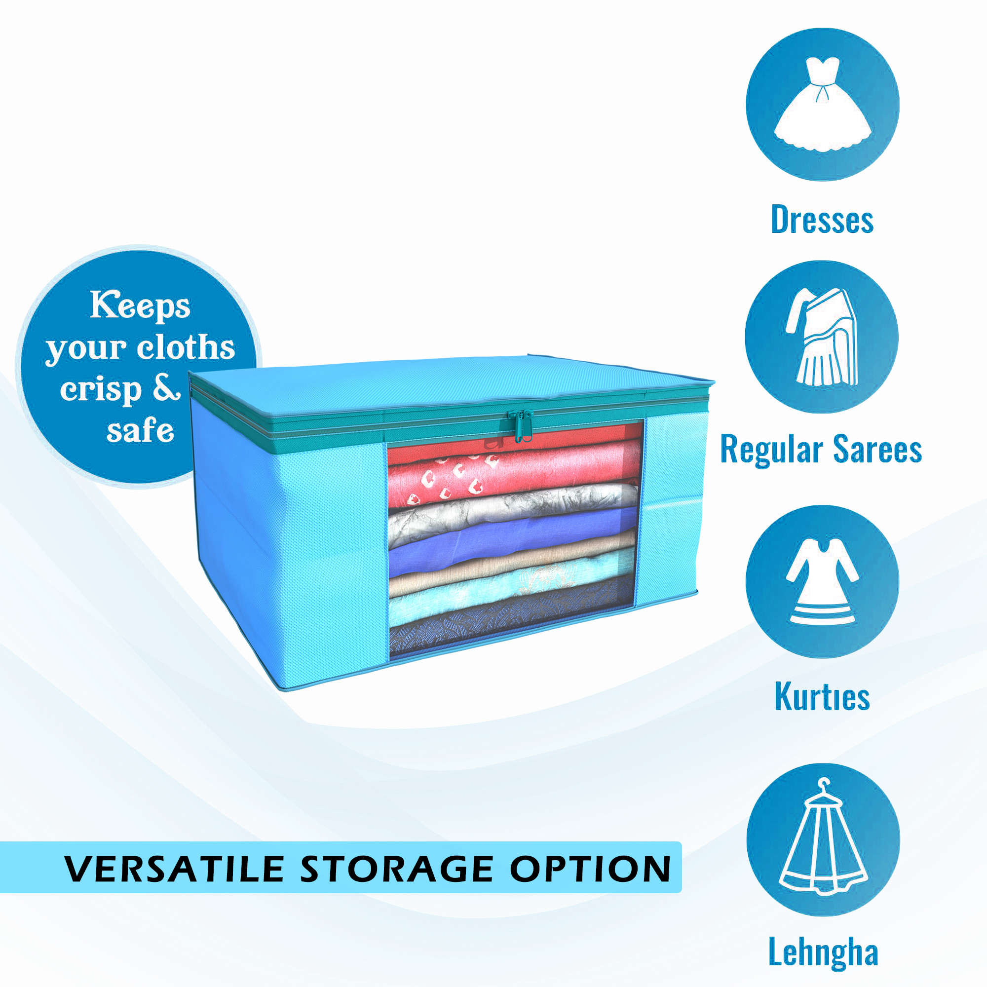 Kuber Industries  Saree Covers  Non-Woven Saree Bags  Clothes Bag for Women  Foldable Storage Bag for Almirah  Wardrobe Organizer  Sari Cover Bags  Light Blue