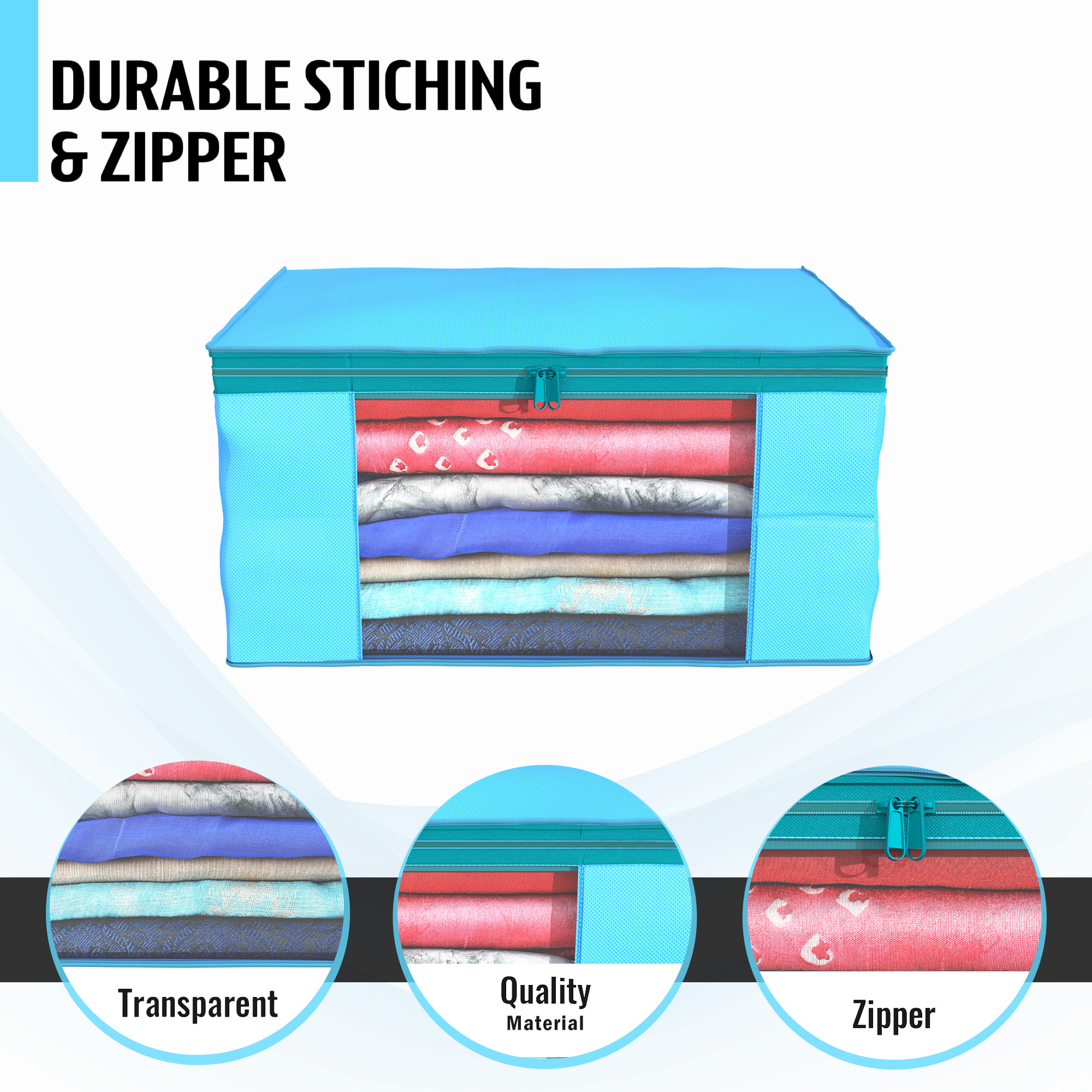 Kuber Industries  Saree Covers  Non-Woven Saree Bags  Clothes Bag for Women  Foldable Storage Bag for Almirah  Wardrobe Organizer  Sari Cover Bags  Light Blue