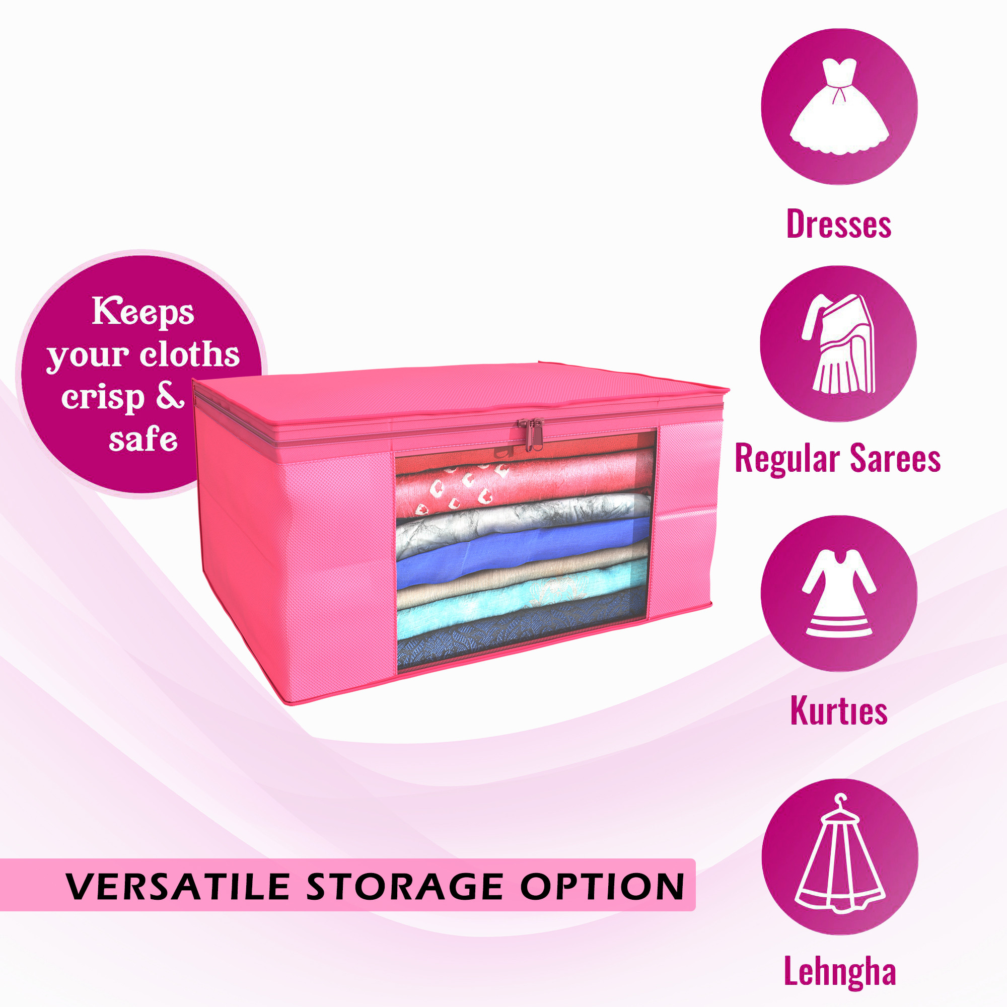 Kuber Industries  Saree Covers  Non-Woven Saree Bags  Clothes Bag for Women  Foldable Storage Bag for Almirah  Wardrobe Organizer  Sari Cover Bags  Pink