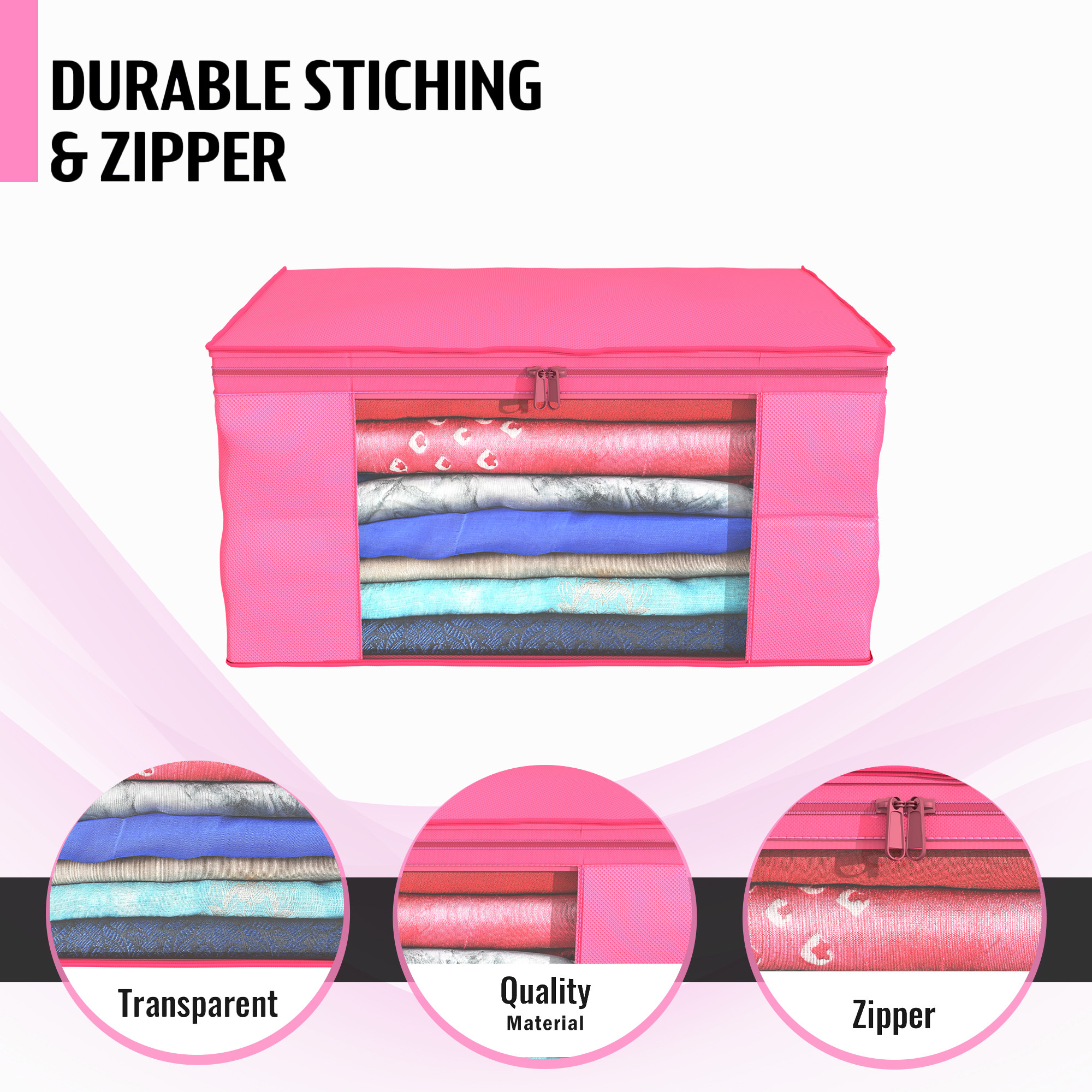 Kuber Industries  Saree Covers  Non-Woven Saree Bags  Clothes Bag for Women  Foldable Storage Bag for Almirah  Wardrobe Organizer  Sari Cover Bags  Pink