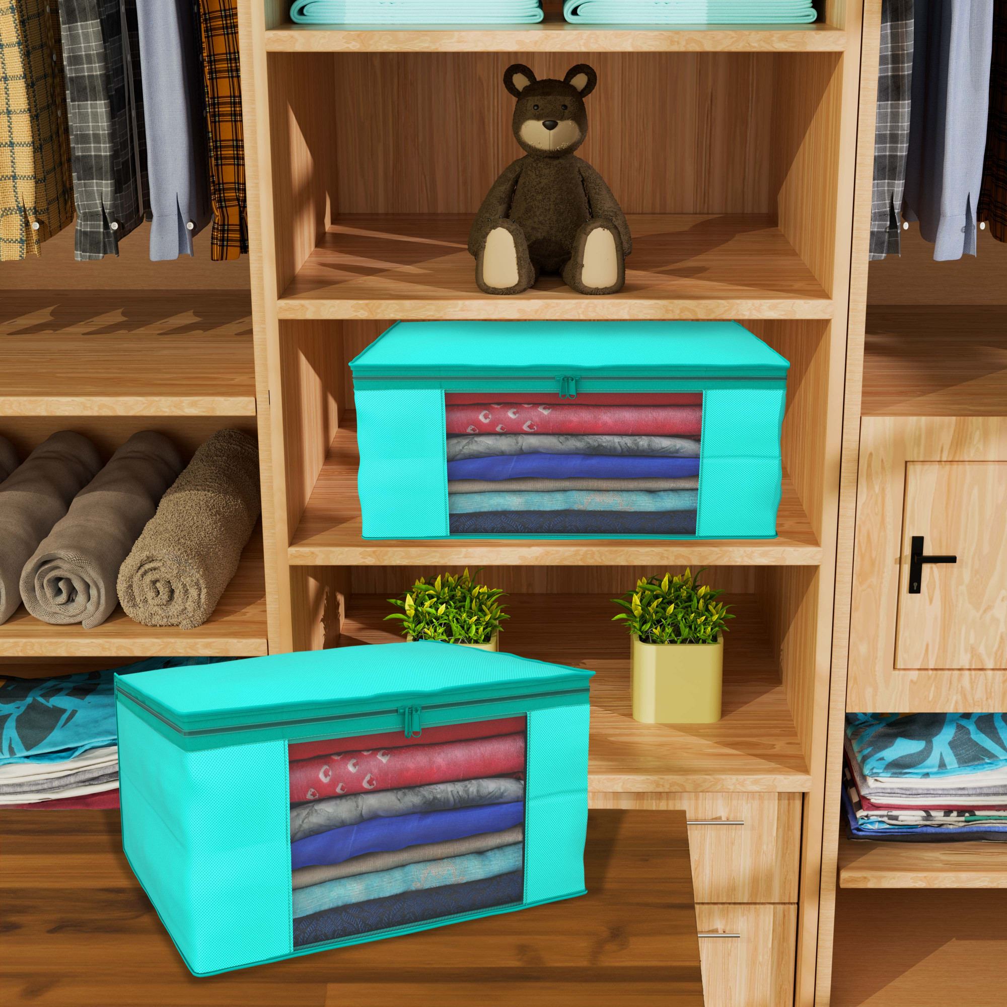 Kuber Industries  Saree Covers  Non-Woven Saree Bags  Clothes Bag for Women  Foldable Storage Bag for Almirah  Wardrobe Organizer  Sari Cover Bags  Green