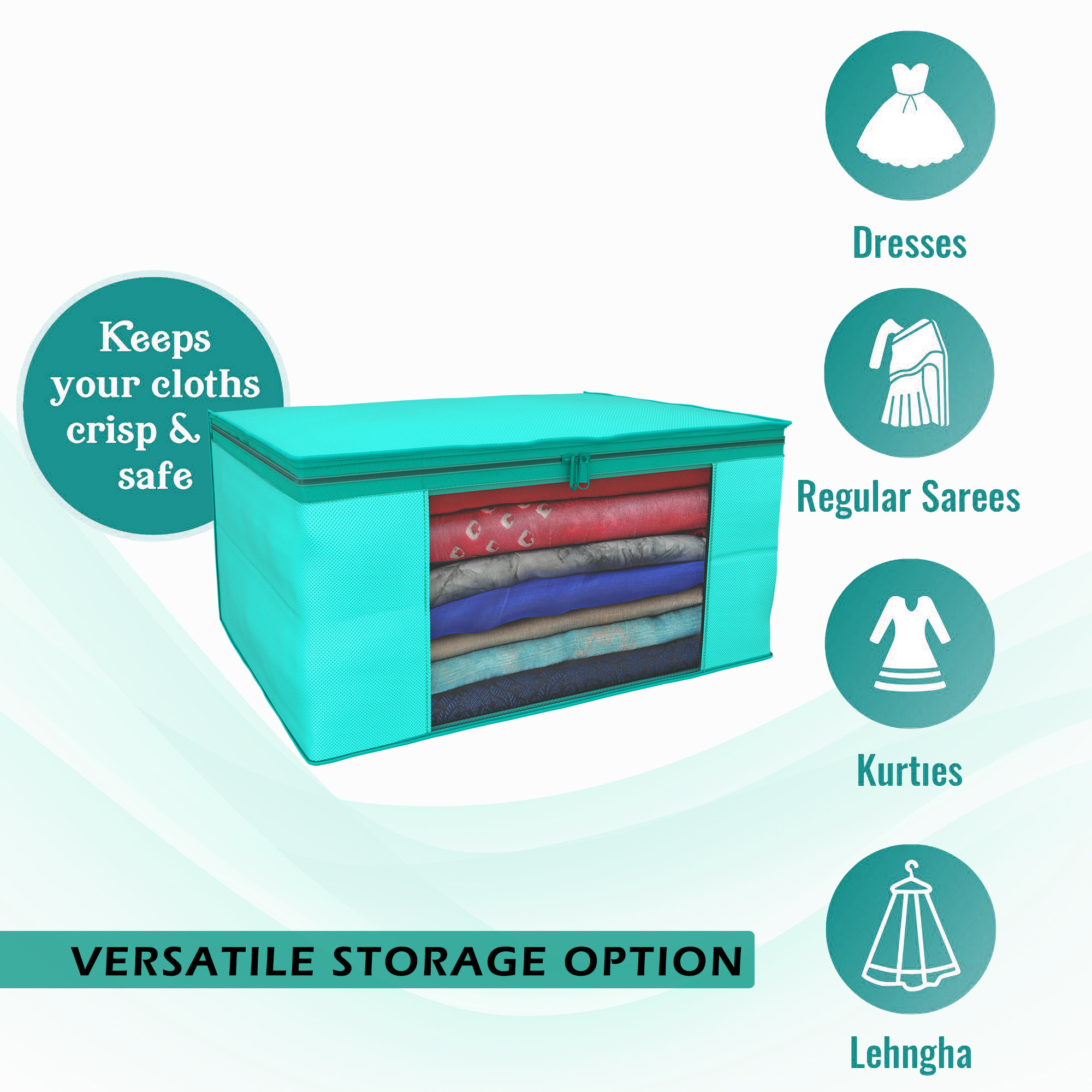 Kuber Industries  Saree Covers  Non-Woven Saree Bags  Clothes Bag for Women  Foldable Storage Bag for Almirah  Wardrobe Organizer  Sari Cover Bags  Green