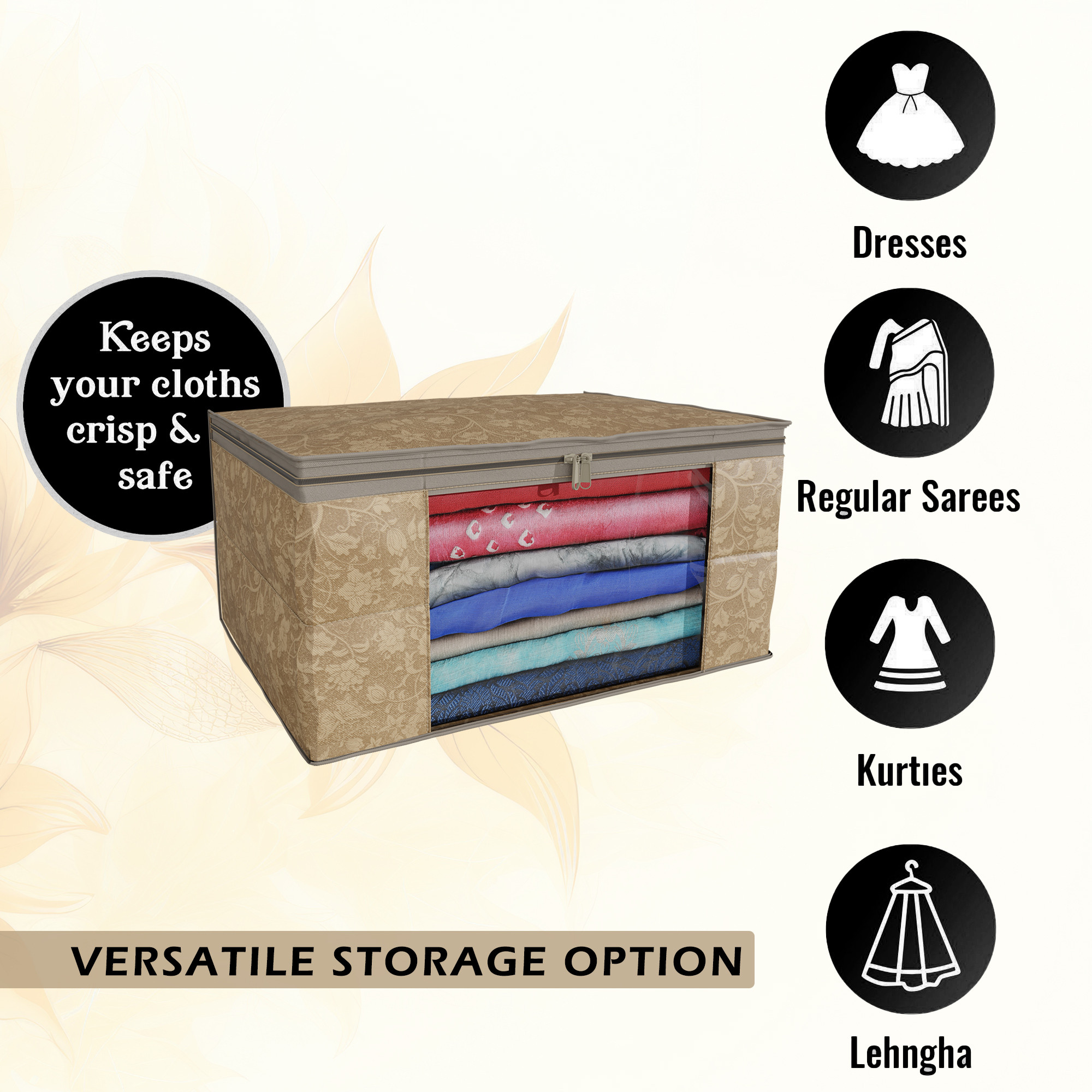 Kuber Industries  Saree Covers  Non-Woven Saree Bags  Clothes Bag for Women  Foldable Storage Bag for Almirah  Wardrobe New Flower Sari Cover Bags  Brown