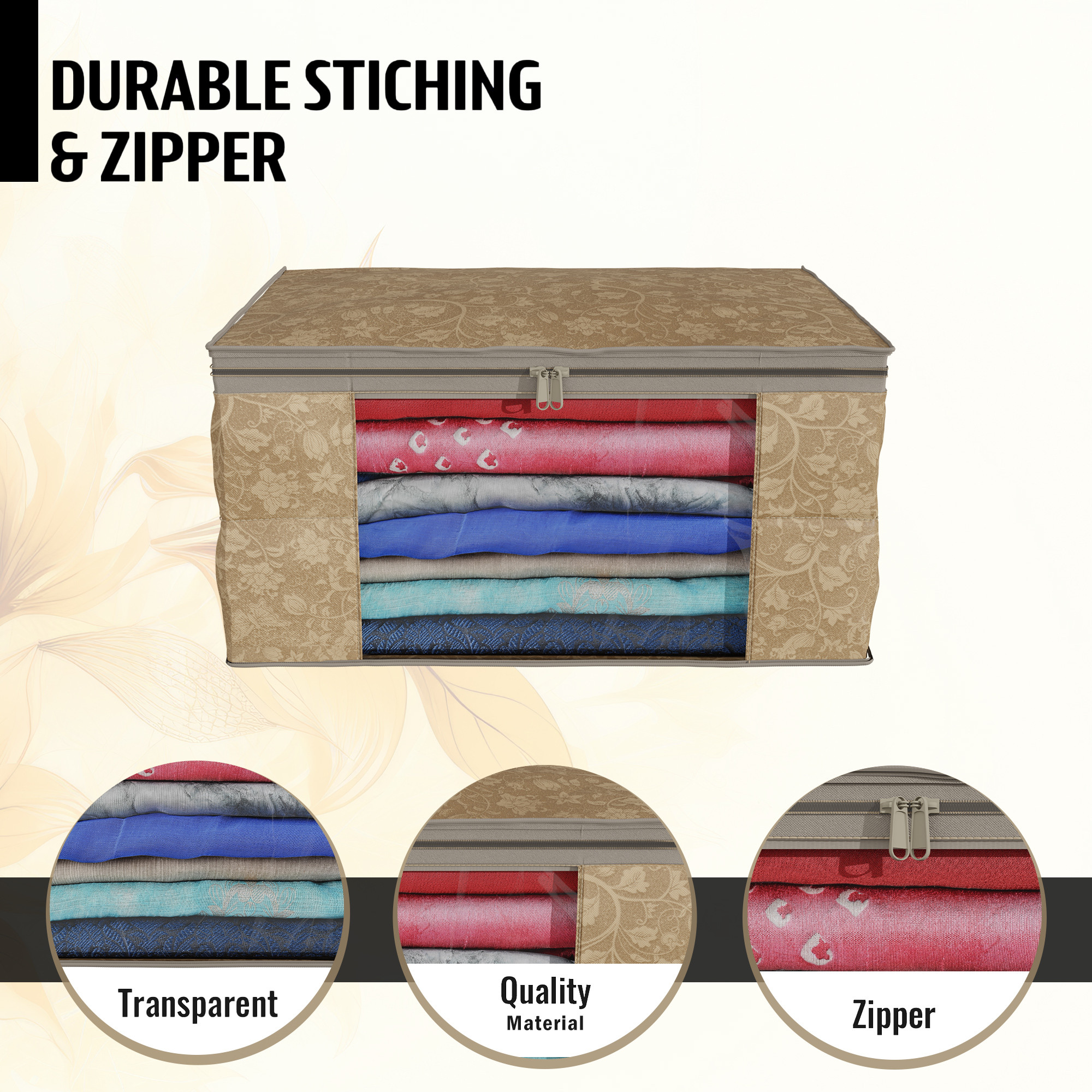 Kuber Industries  Saree Covers  Non-Woven Saree Bags  Clothes Bag for Women  Foldable Storage Bag for Almirah  Wardrobe New Flower Sari Cover Bags  Brown