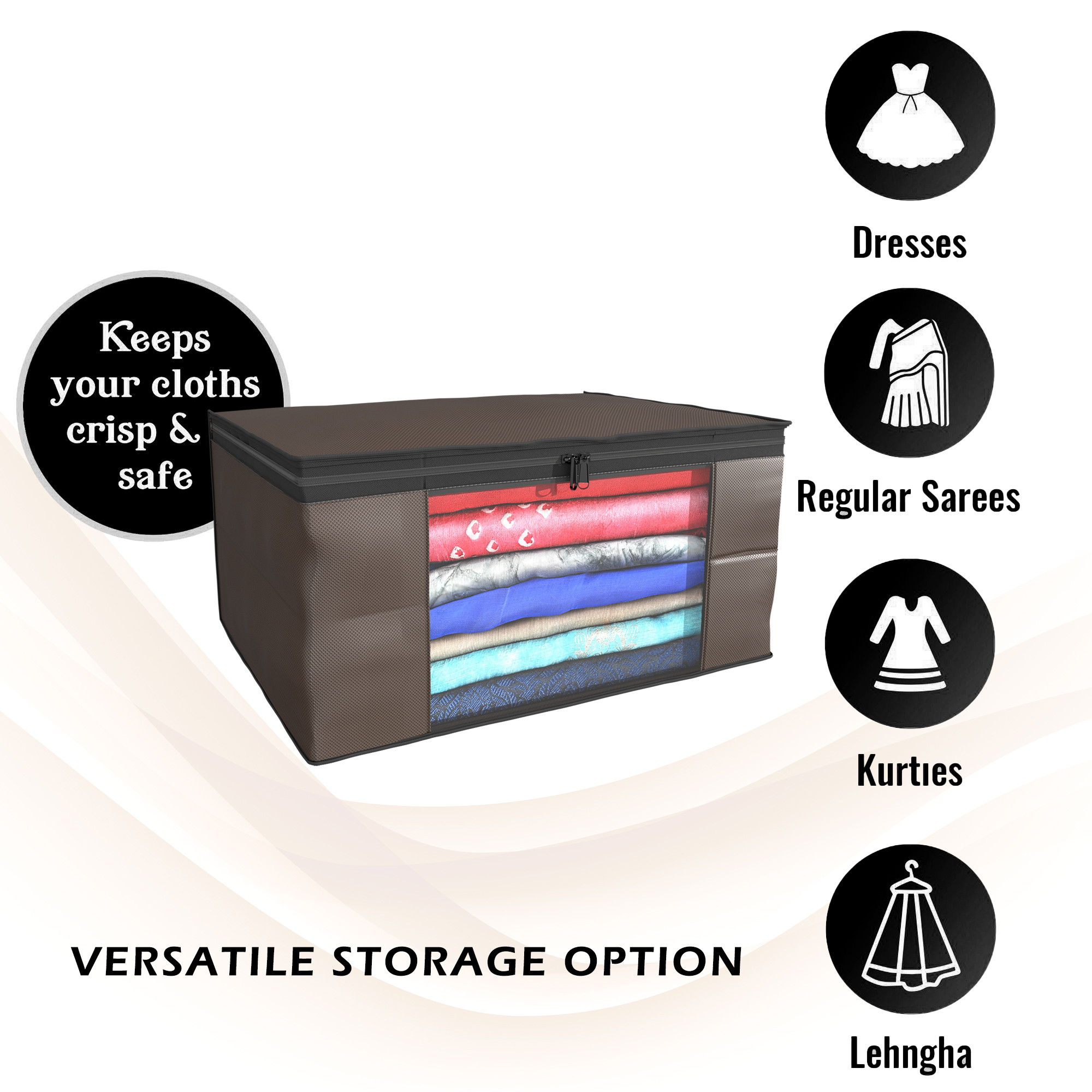 Kuber Industries  Saree Covers  Non-Woven Saree Bags  Clothes Bag for Women  Foldable Storage Bag for Almirah  Wardrobe Black Piping Sari Cover Bags  Brown