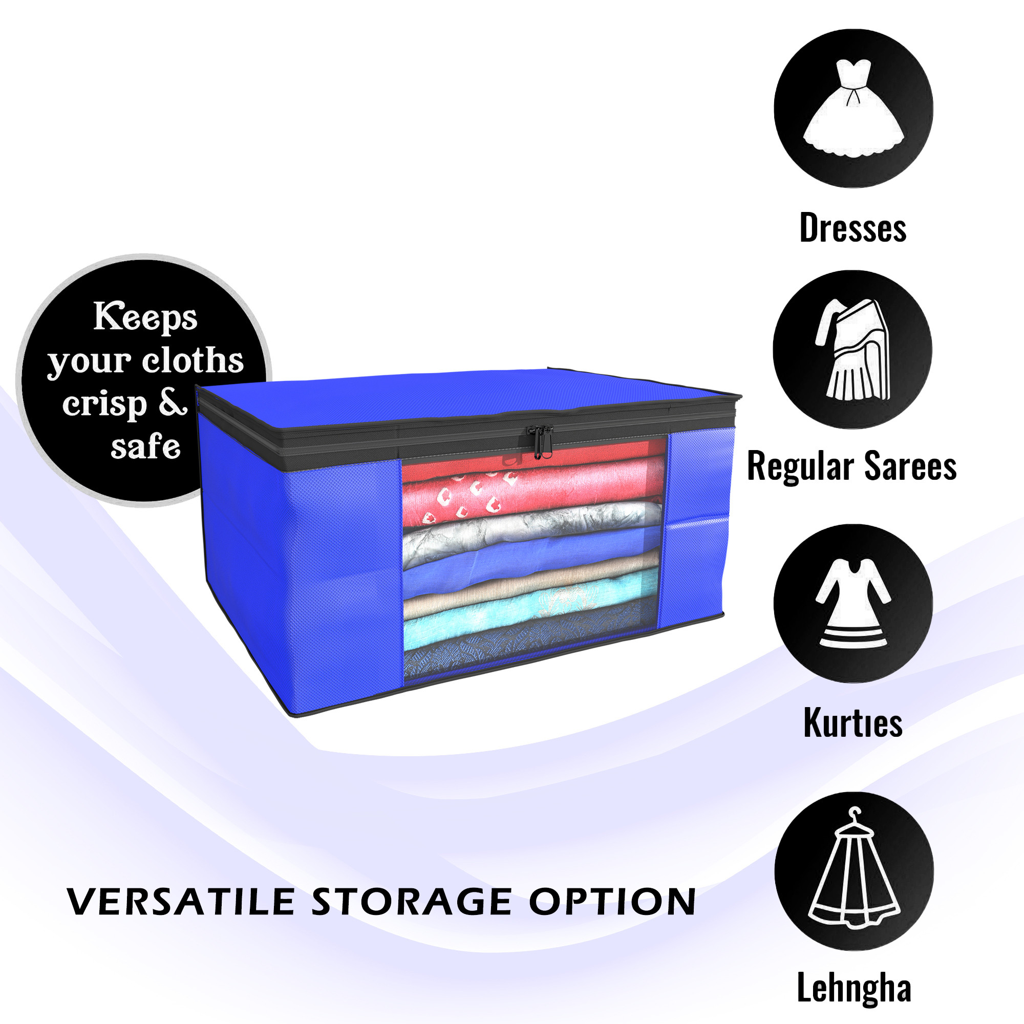 Kuber Industries  Saree Covers  Non-Woven Saree Bags  Clothes Bag for Women  Foldable Storage Bag for Almirah  Wardrobe Black Piping Sari Cover Bags  Blue