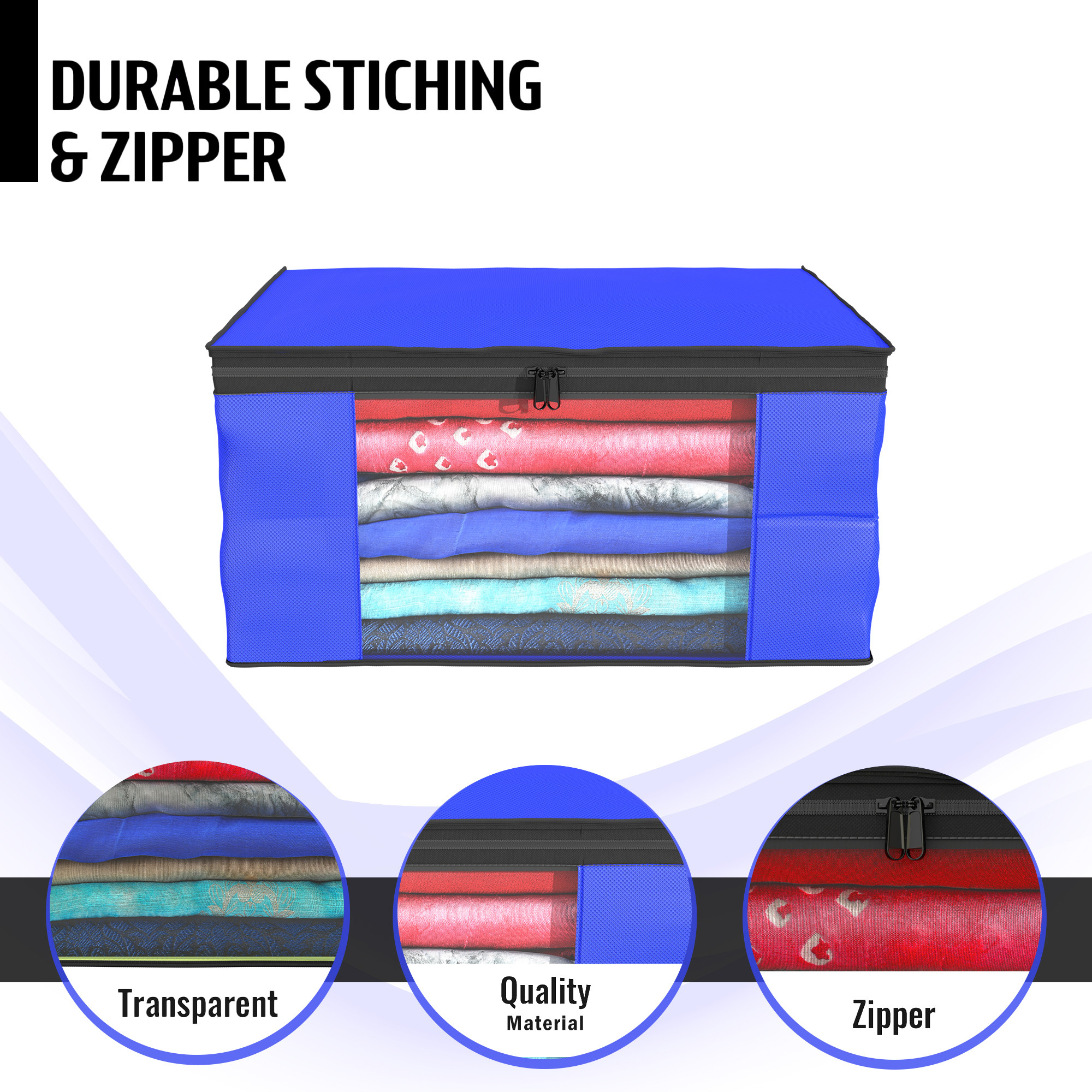 Kuber Industries  Saree Covers  Non-Woven Saree Bags  Clothes Bag for Women  Foldable Storage Bag for Almirah  Wardrobe Black Piping Sari Cover Bags  Blue