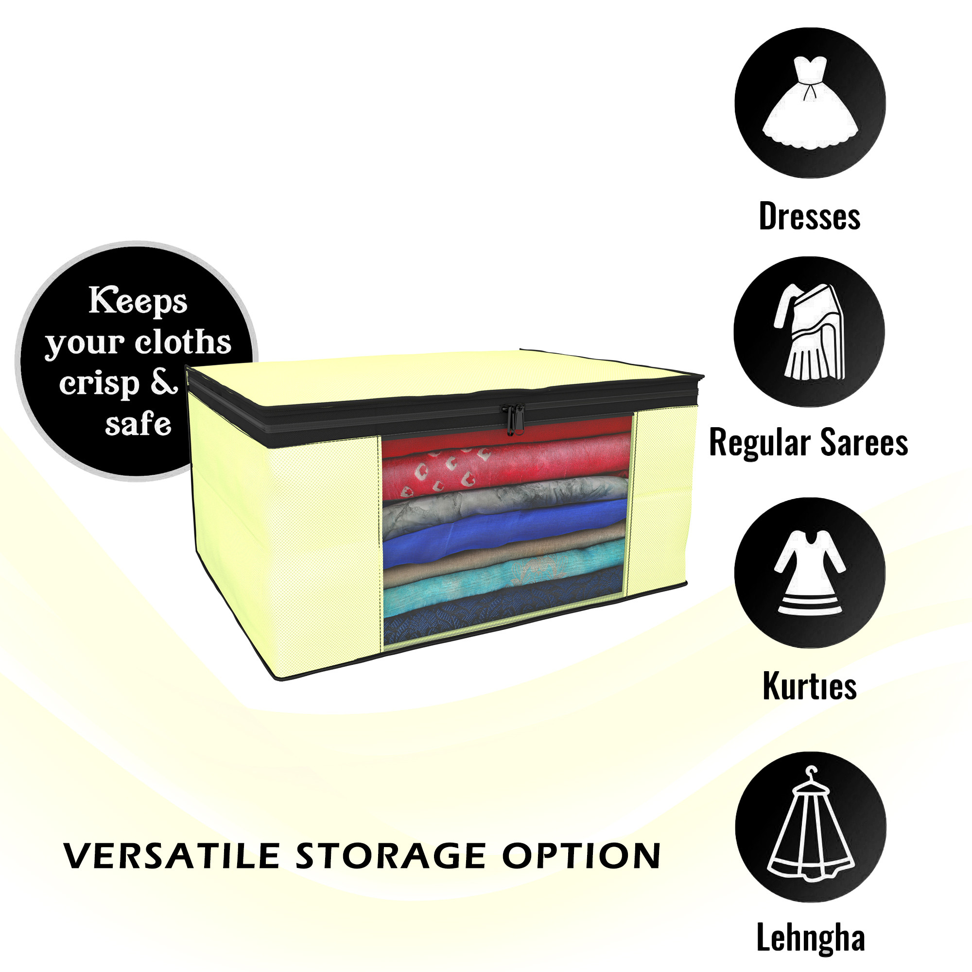 Kuber Industries  Saree Covers  Non-Woven Saree Bags  Clothes Bag for Women  Foldable Storage Bag for Almirah  Wardrobe Black Piping Sari Cover Bags  Cream