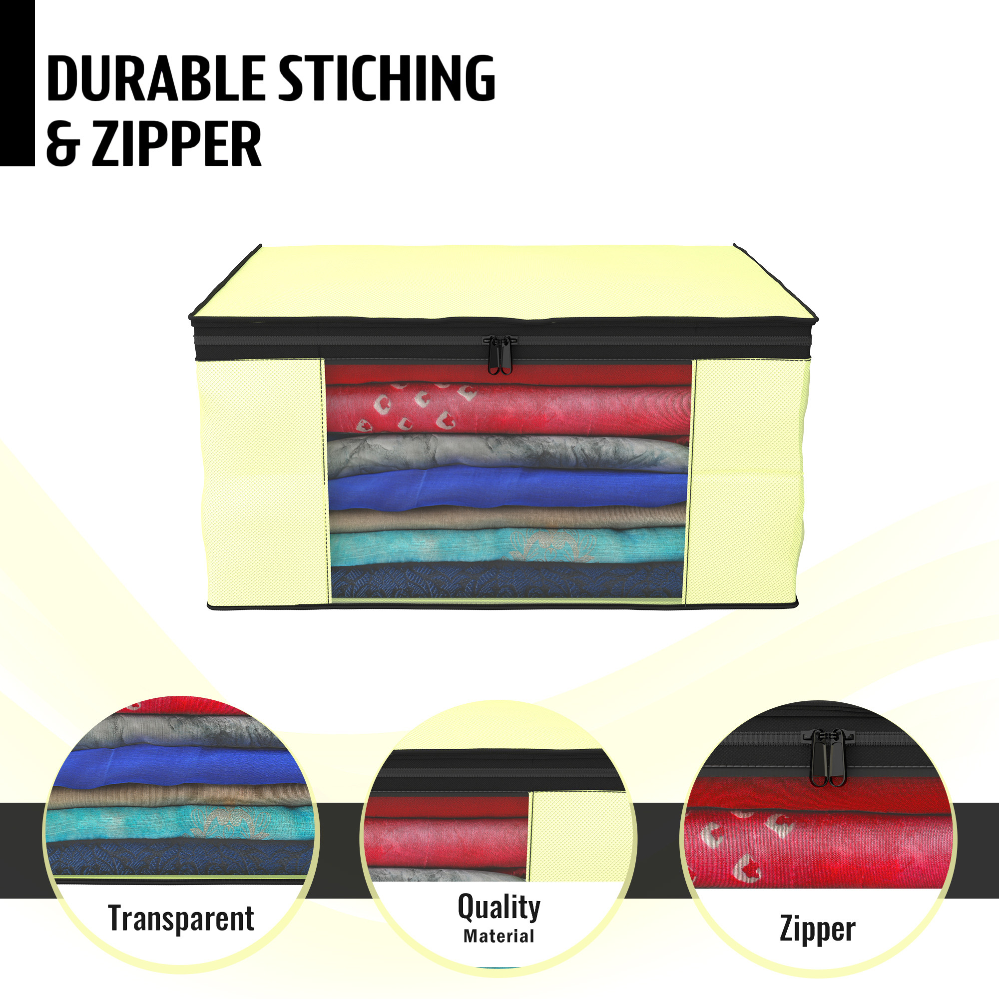 Kuber Industries  Saree Covers  Non-Woven Saree Bags  Clothes Bag for Women  Foldable Storage Bag for Almirah  Wardrobe Black Piping Sari Cover Bags  Cream