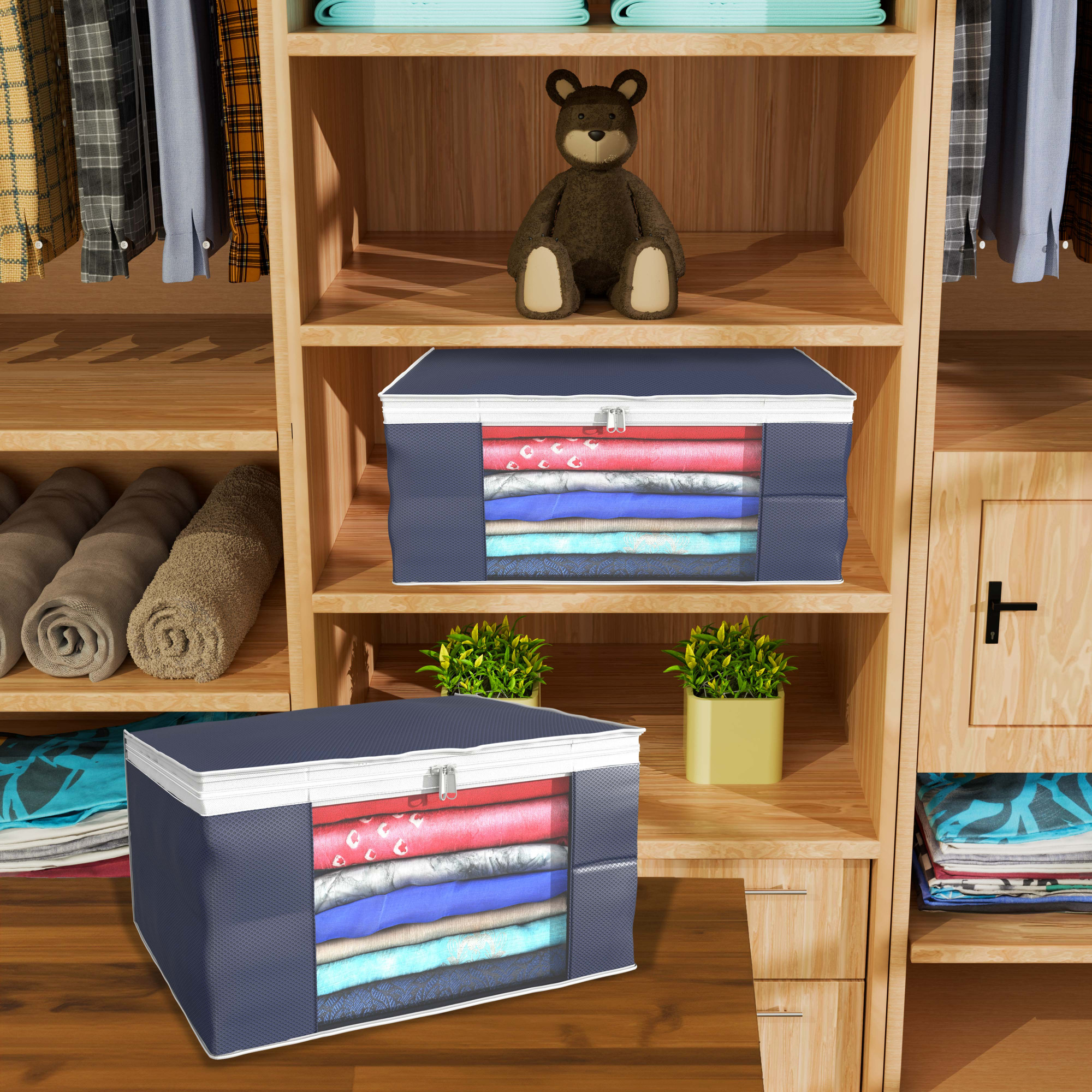 Kuber Industries  Saree Covers  Non-Woven Saree Bags  Clothes Bag for Women  Foldable Storage Bag for Almirah  Wardrobe White Piping Sari Cover Bags  Grey